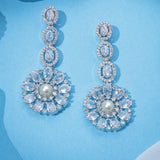 White Pearl Style Silver Finish Zirconia Earrings