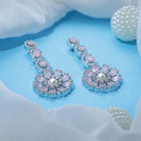 Pink Pearl Style Silver Finish Zirconia Earrings