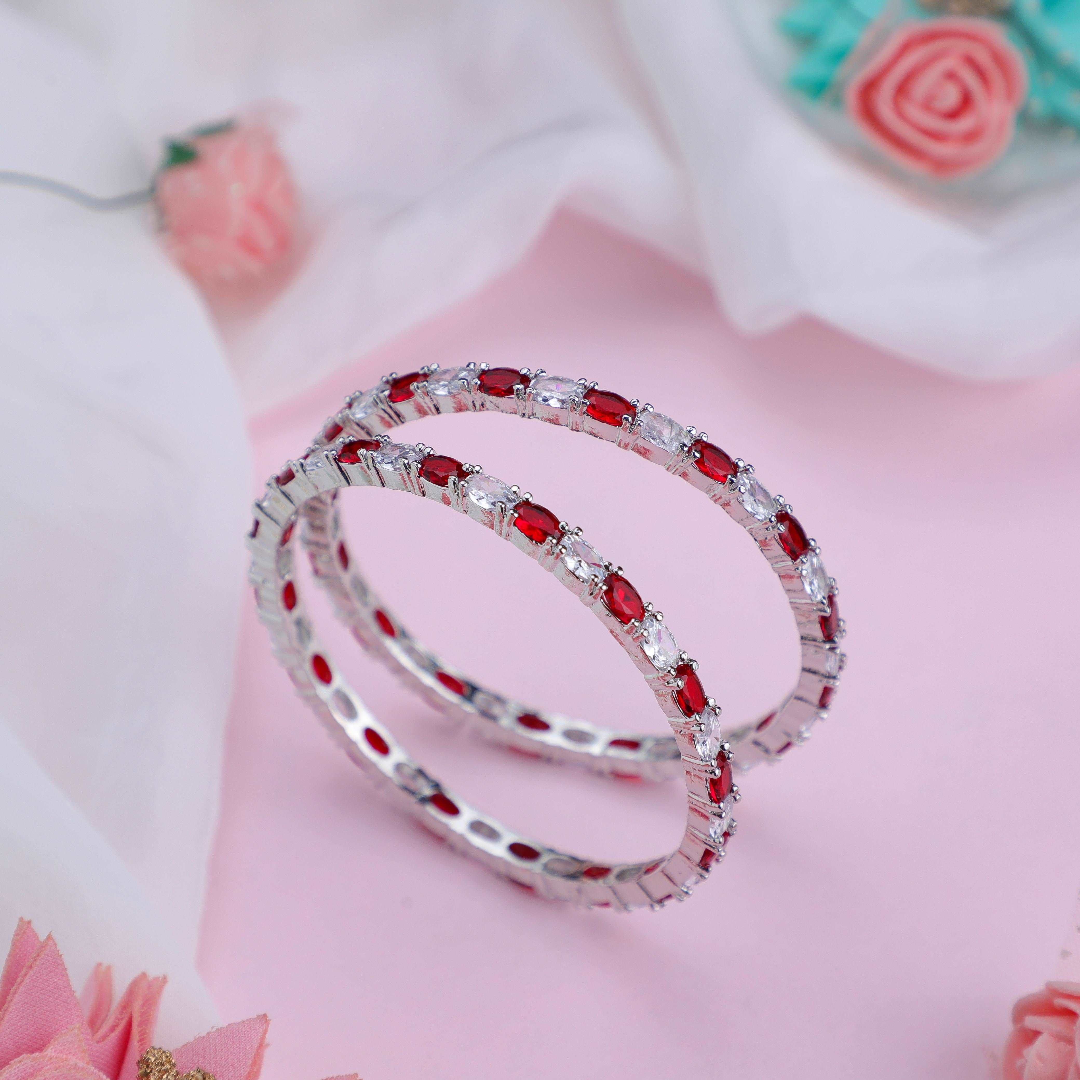 Classic Red & White Zirconia Bangles (Set of 4)