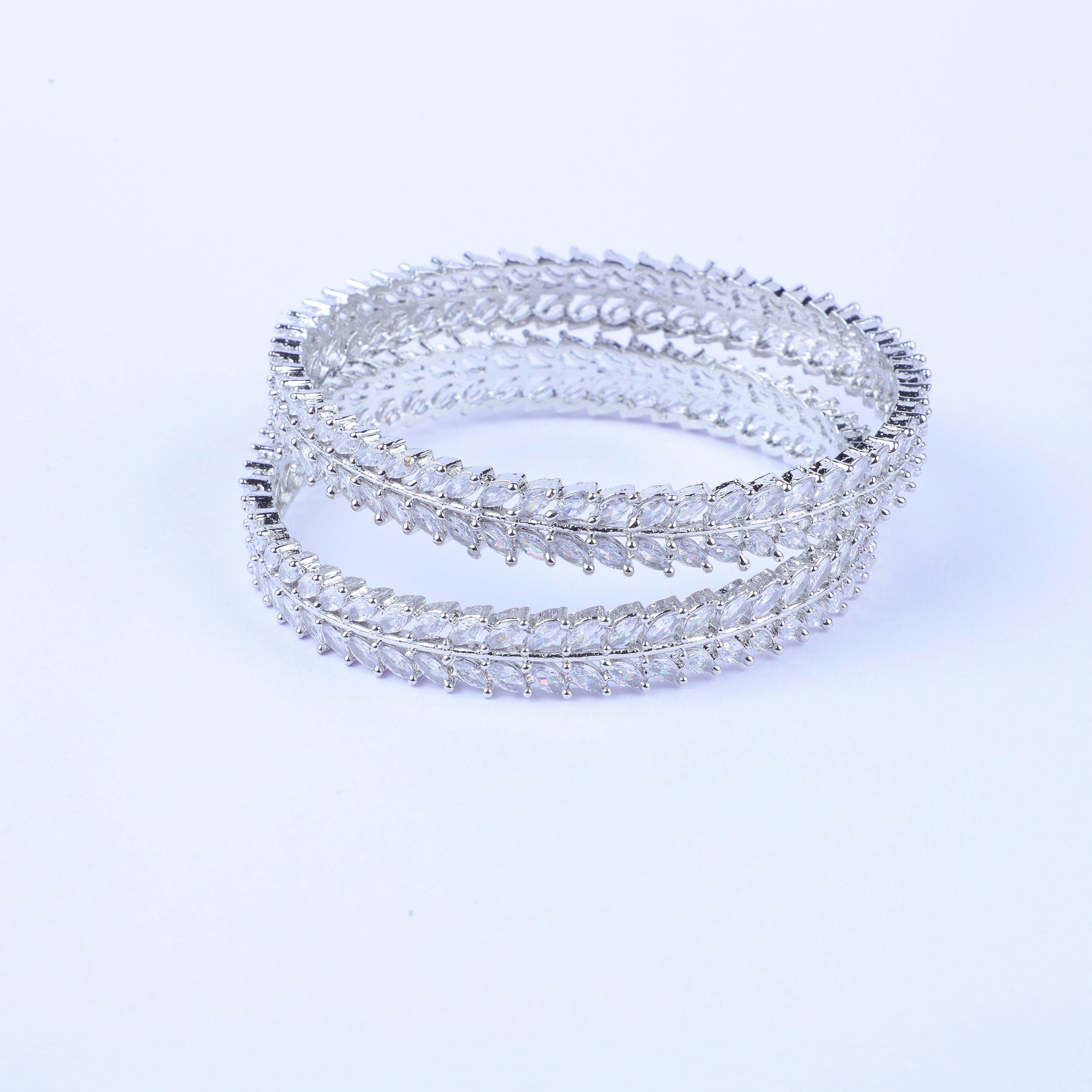 Diamond Petals Silver Zirconia Bangles (Set of 2)