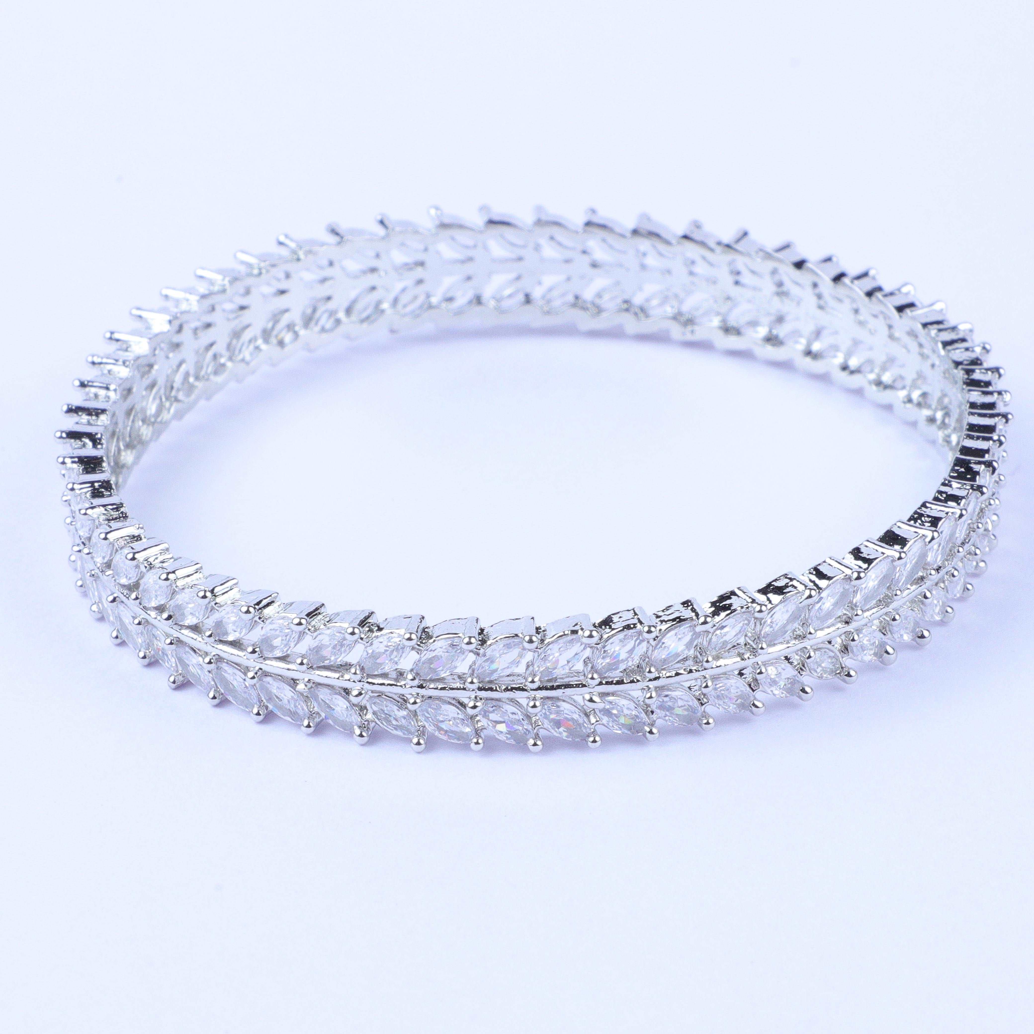 Diamond Petals Silver Zirconia Bangles (Set of 2)