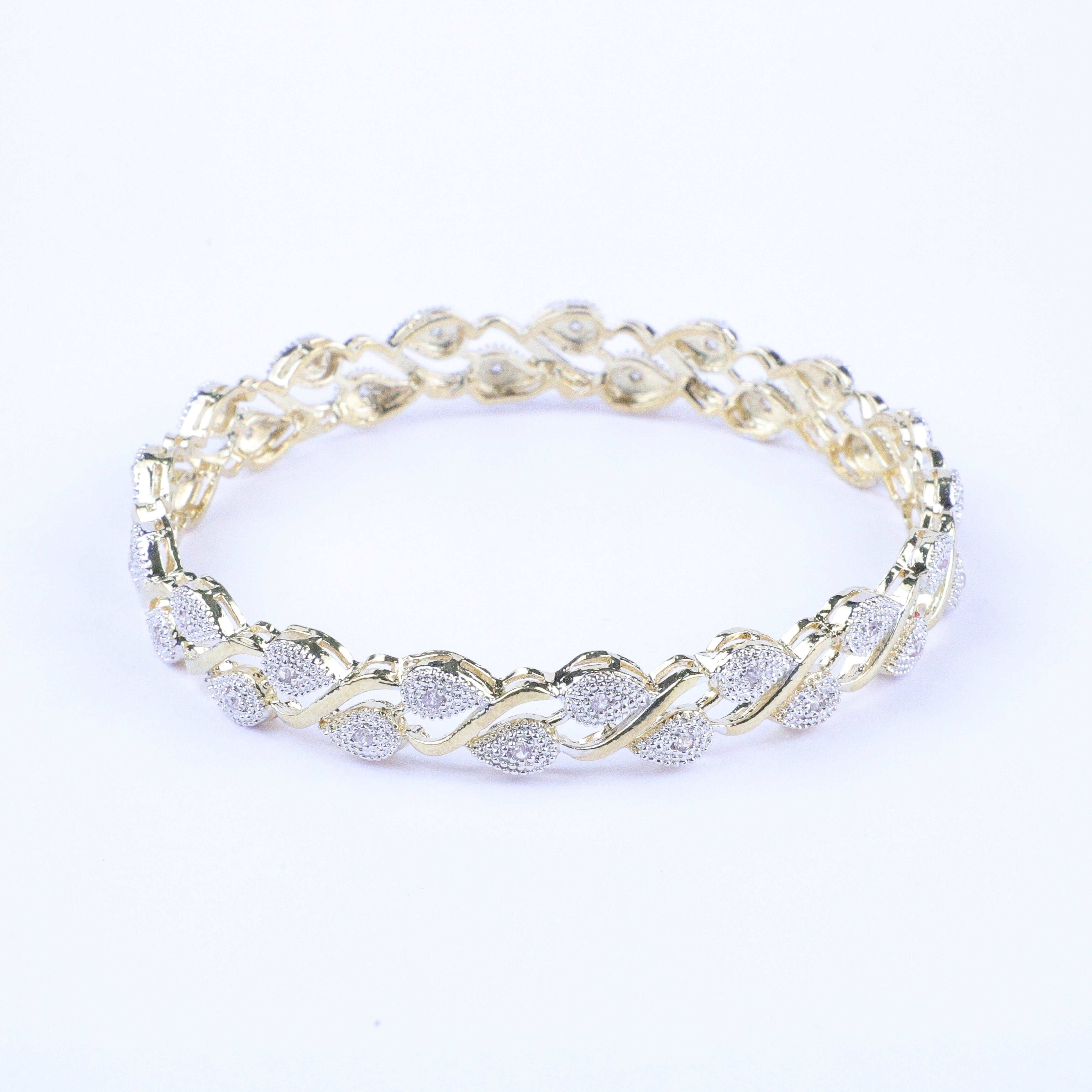 Petal Shape Gold-toned Zirconia Bangles (Set of 2)