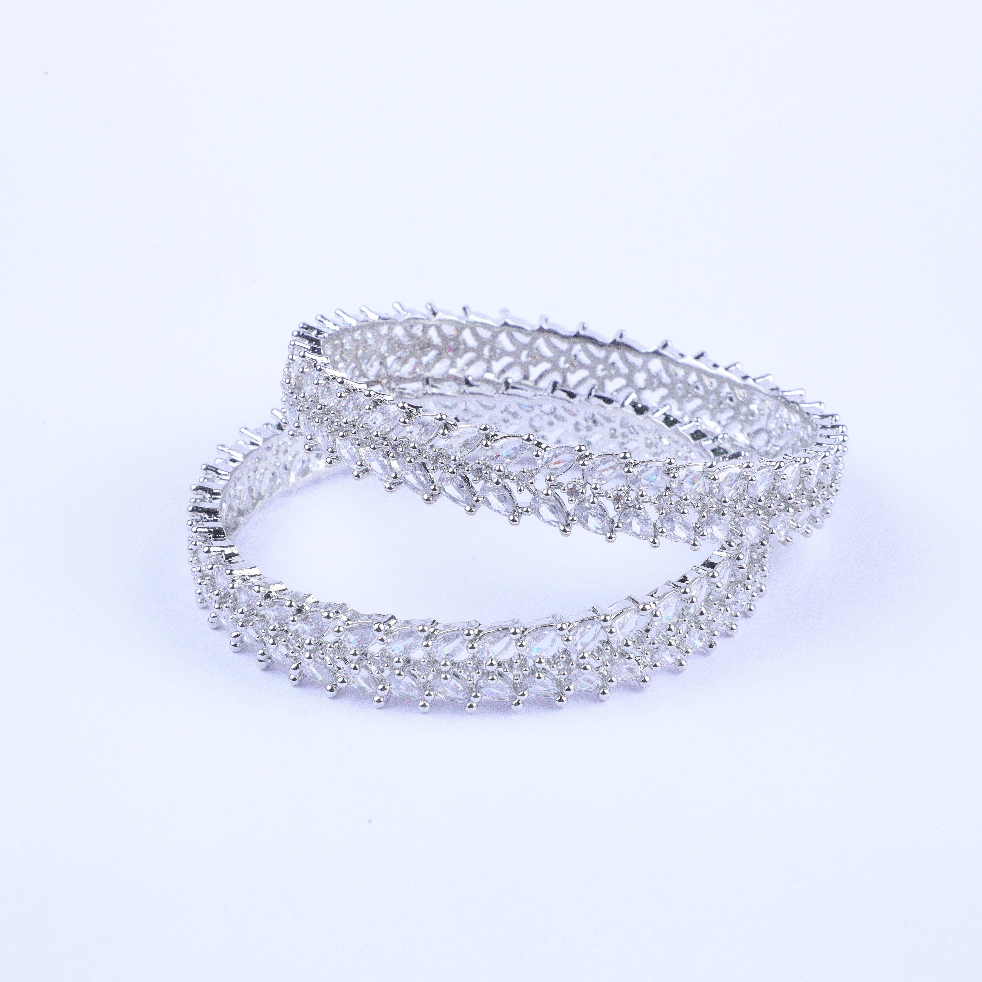 Diamond Petals Silver Zirconia Bangles (Set of 2)