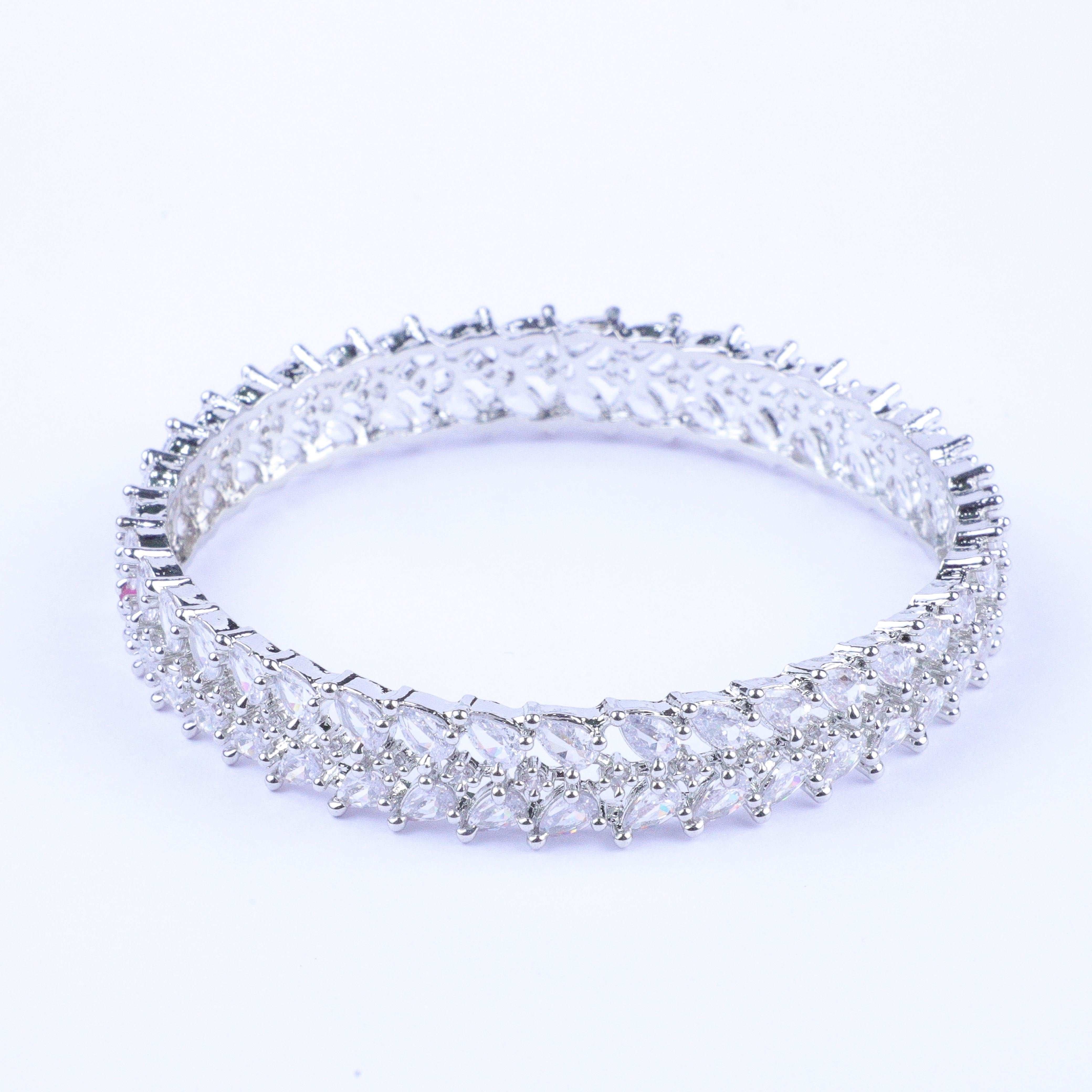 Diamond Petals Silver Zirconia Bangles (Set of 2)