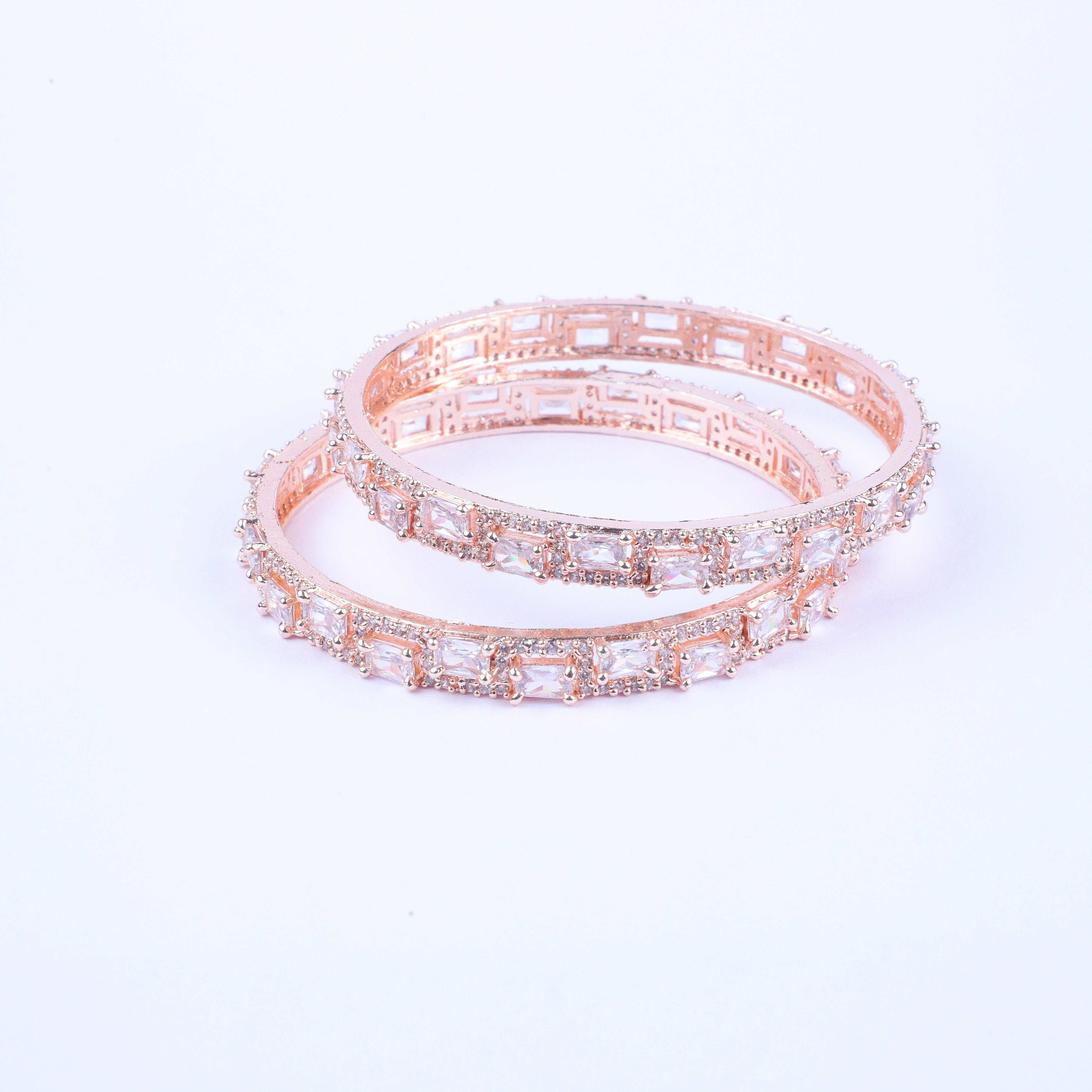 Cubic Rosegold-toned Zirconia Bangles (Set of 2)