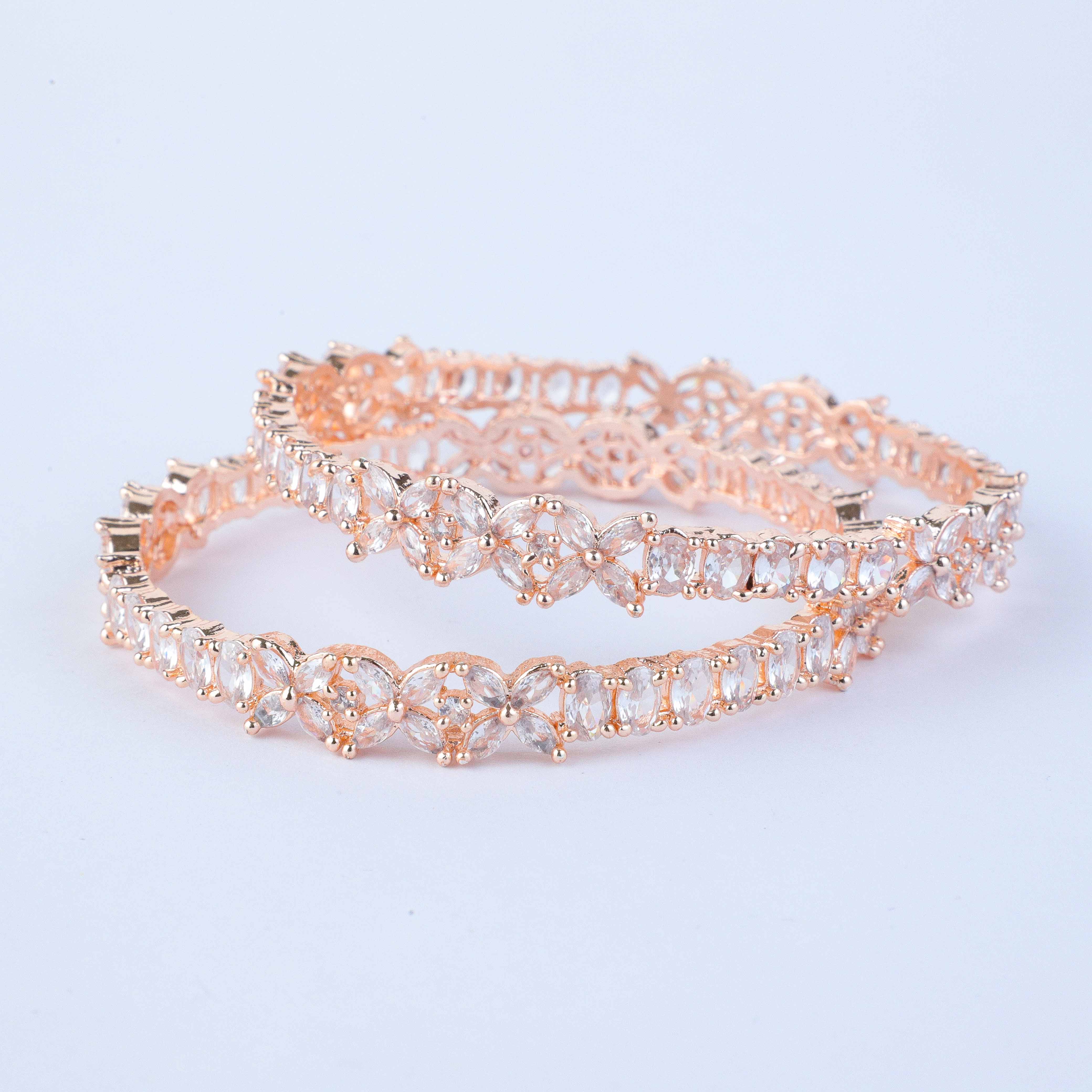 Dazzlilng Affinity Rose Gold Zirconia Bangles (Set of 2)