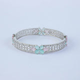 Floral Mint Pink Zirconia Bangles (Set of 2)