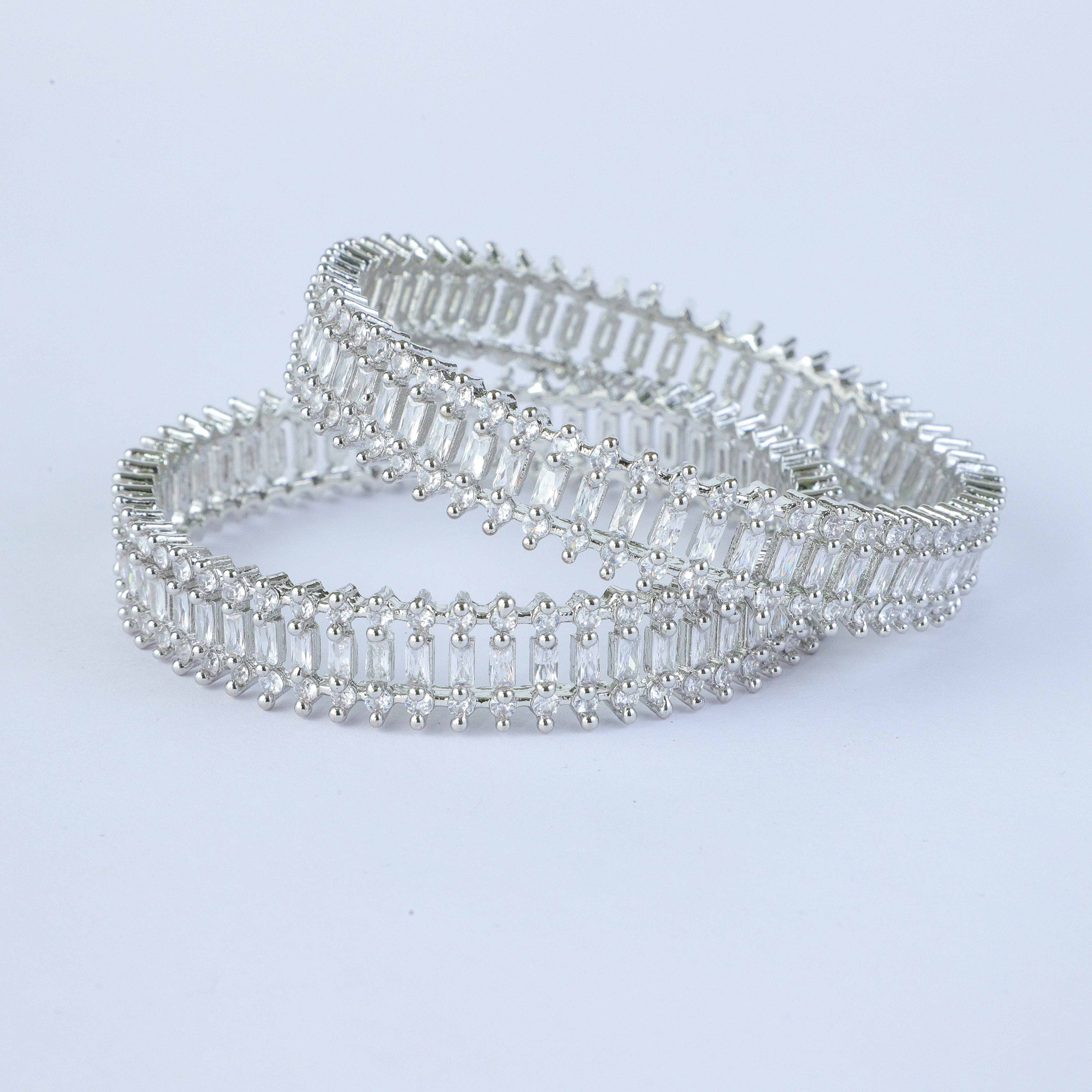 Sparkling Silver Zirconia Bangles (Set of 2)