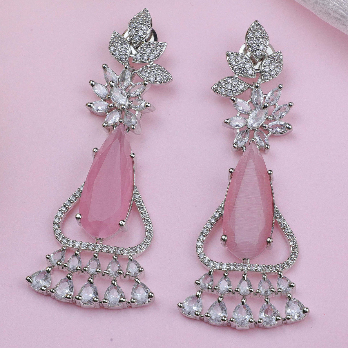 Luminous Pink Silver Zirconia Hangings