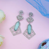 Ovate Mint Stone Silver Zirconia Earrings