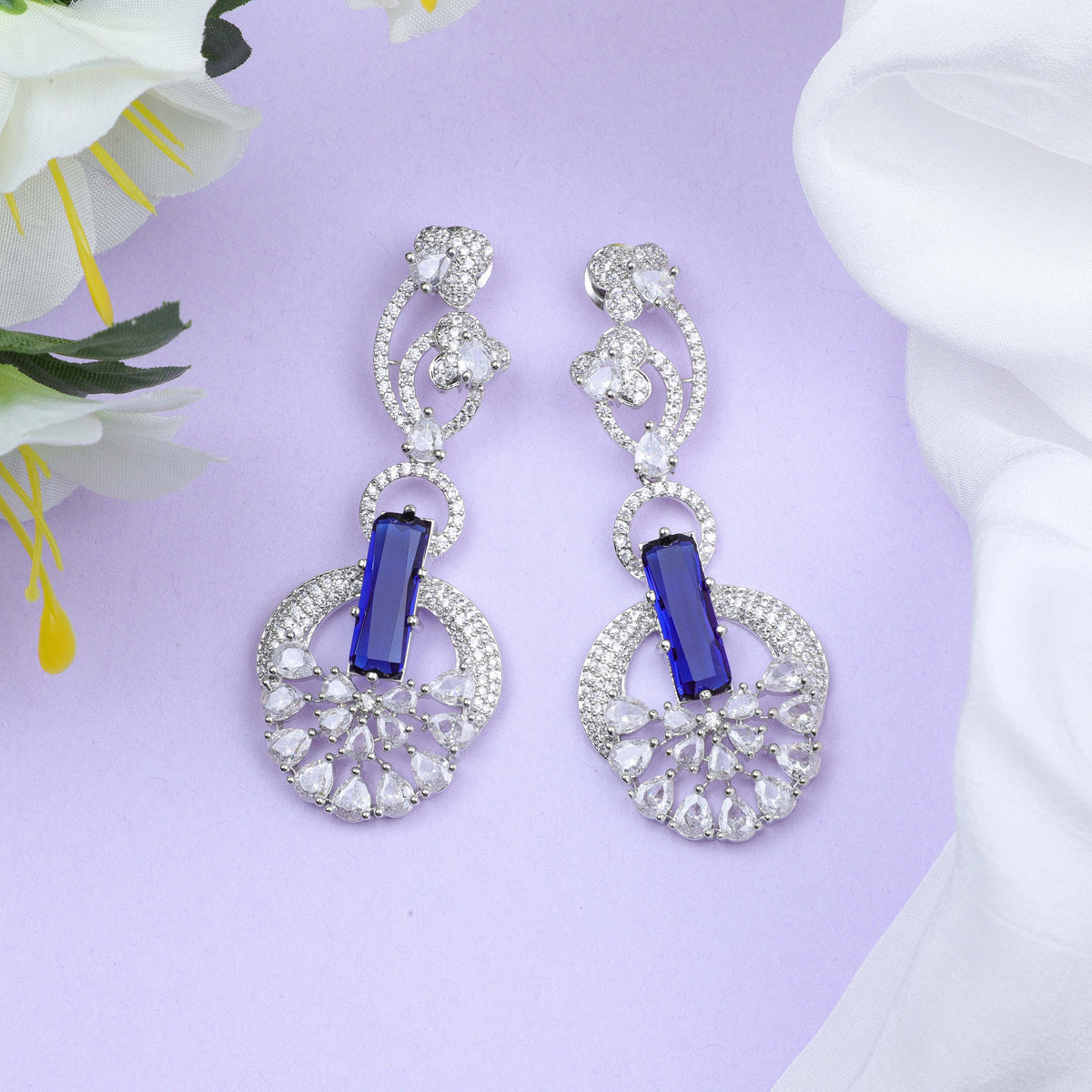 Blooming Blue Silver Zirconia Earrings