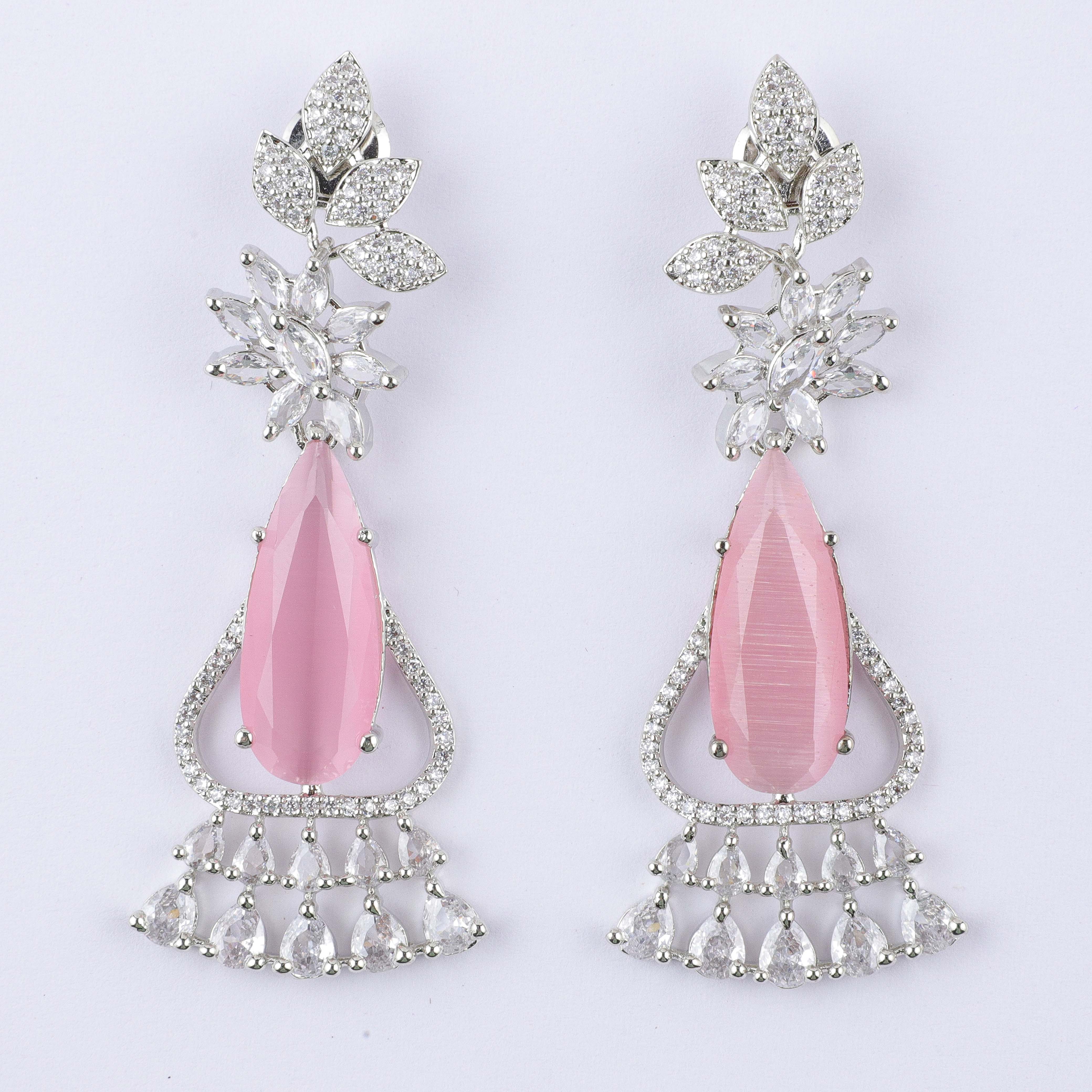 Luminous Pink Silver Zirconia Hangings