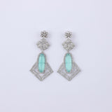 Ovate Mint Stone Silver Zirconia Earrings