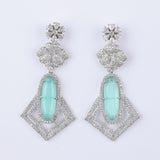 Ovate Mint Stone Silver Zirconia Earrings