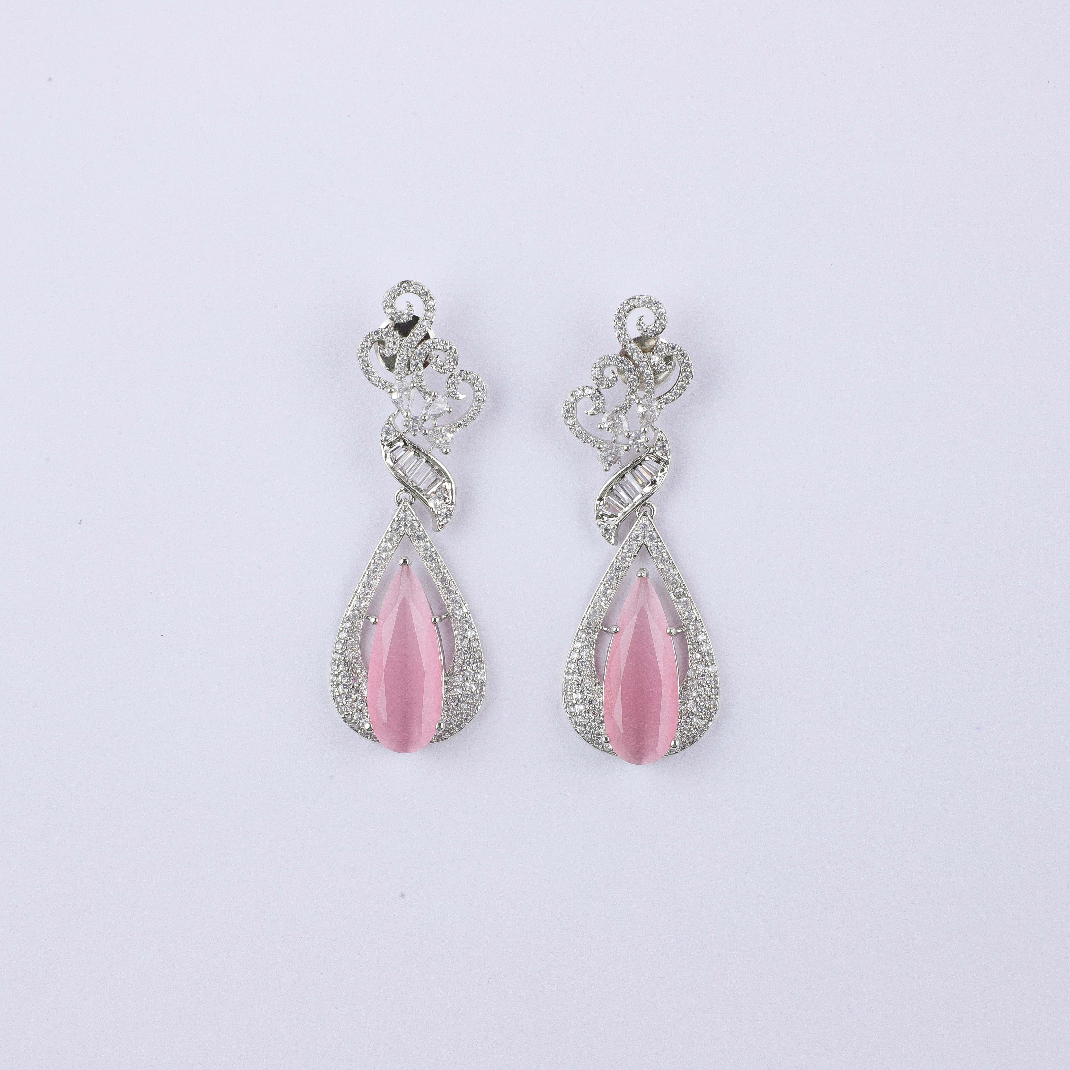 Aurora Pink Silver Zirconia Hangings