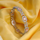 Pink Crystal Reverie Silver Zirconia Bangles (Set of 2)