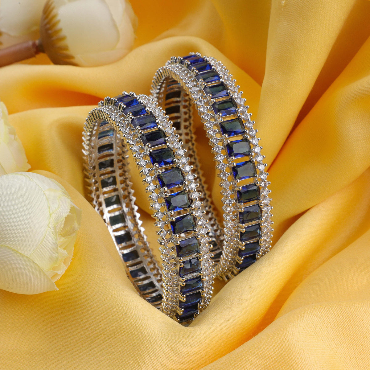 Regal Blue Studded Silver Zirconia Kada (Set of 2)