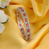 Cubic Ruby Silver Zirconia Bangles (Set of 2)