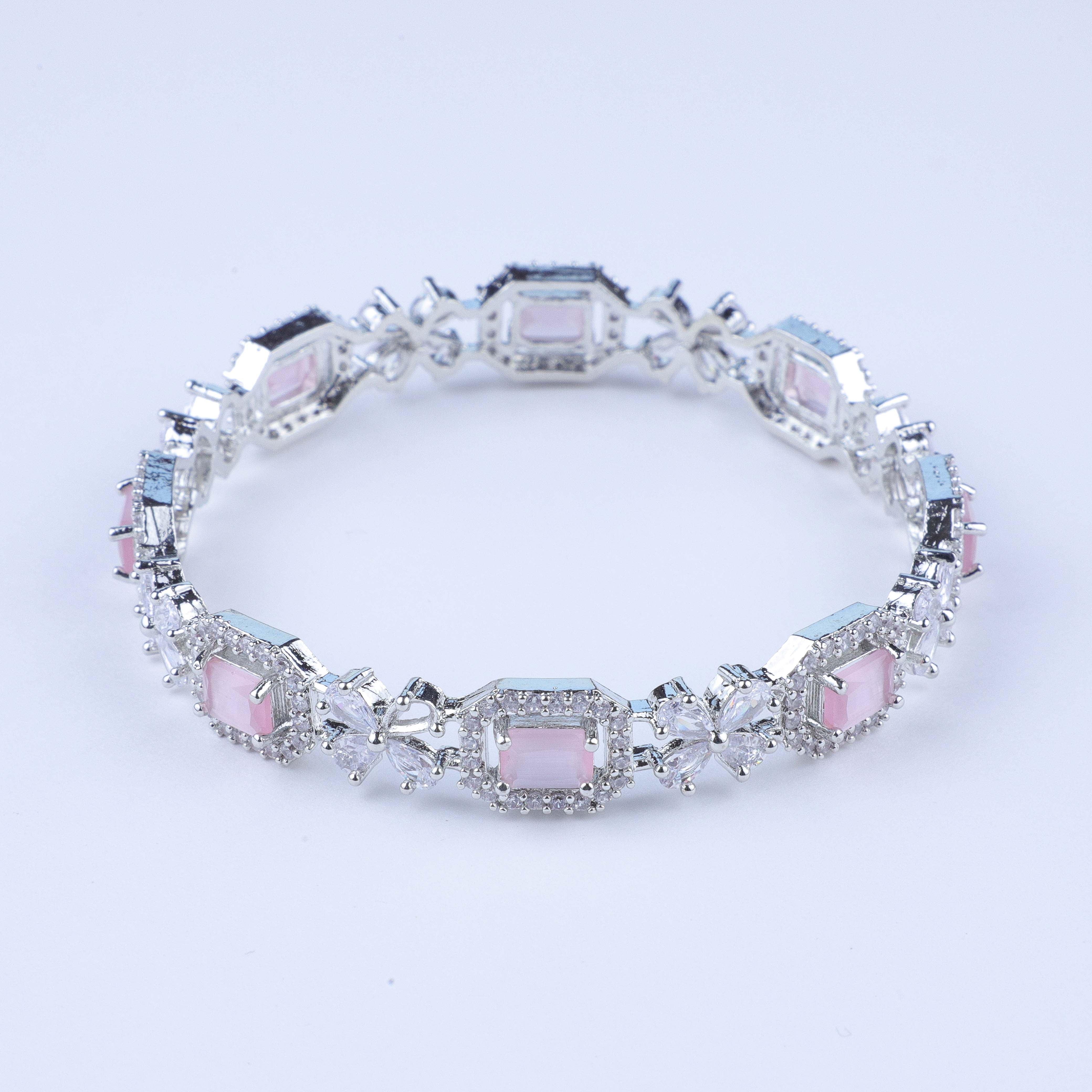 Pink Crystal Reverie Silver Zirconia Bangles (Set of 2)