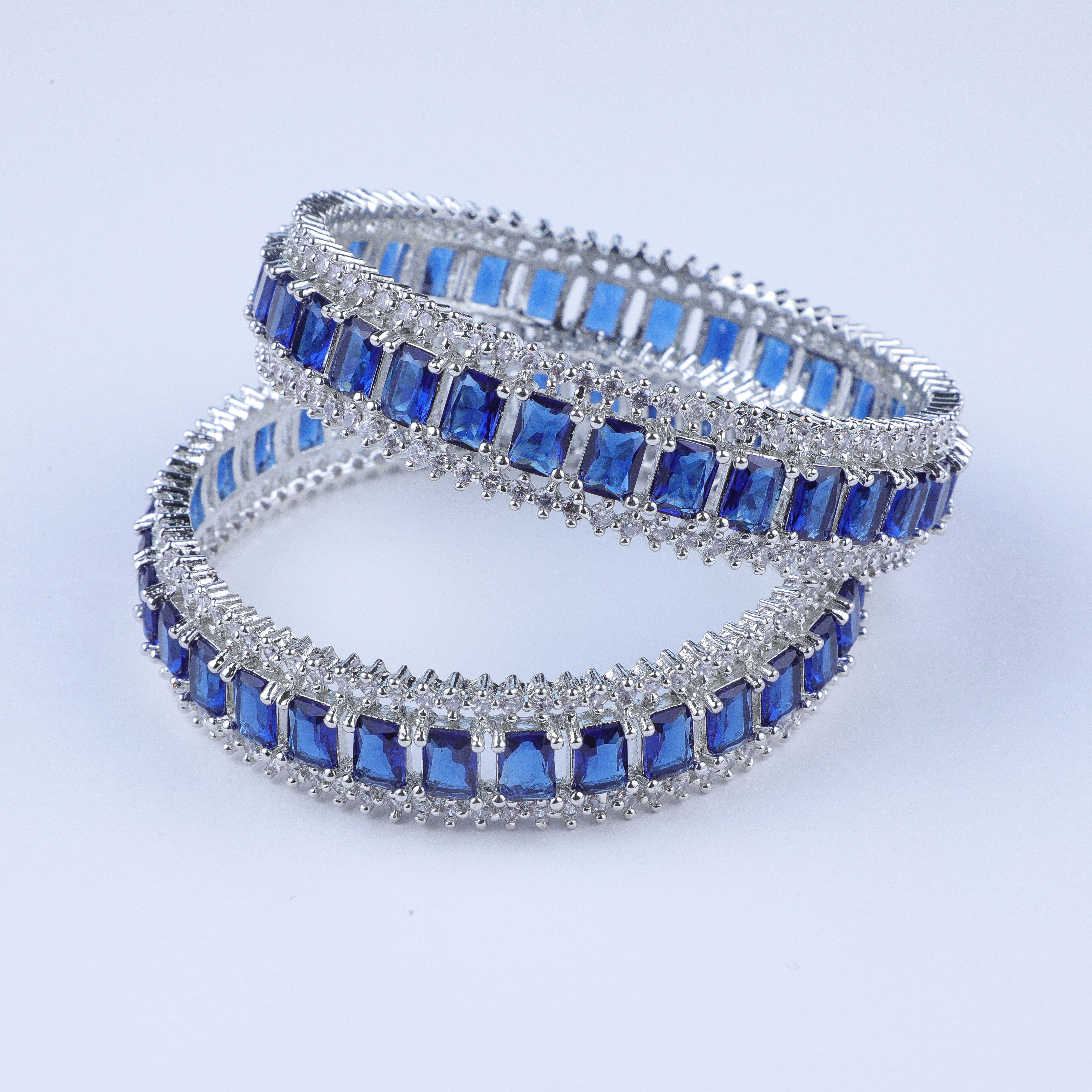 Regal Blue Studded Silver Zirconia Kada (Set of 2)