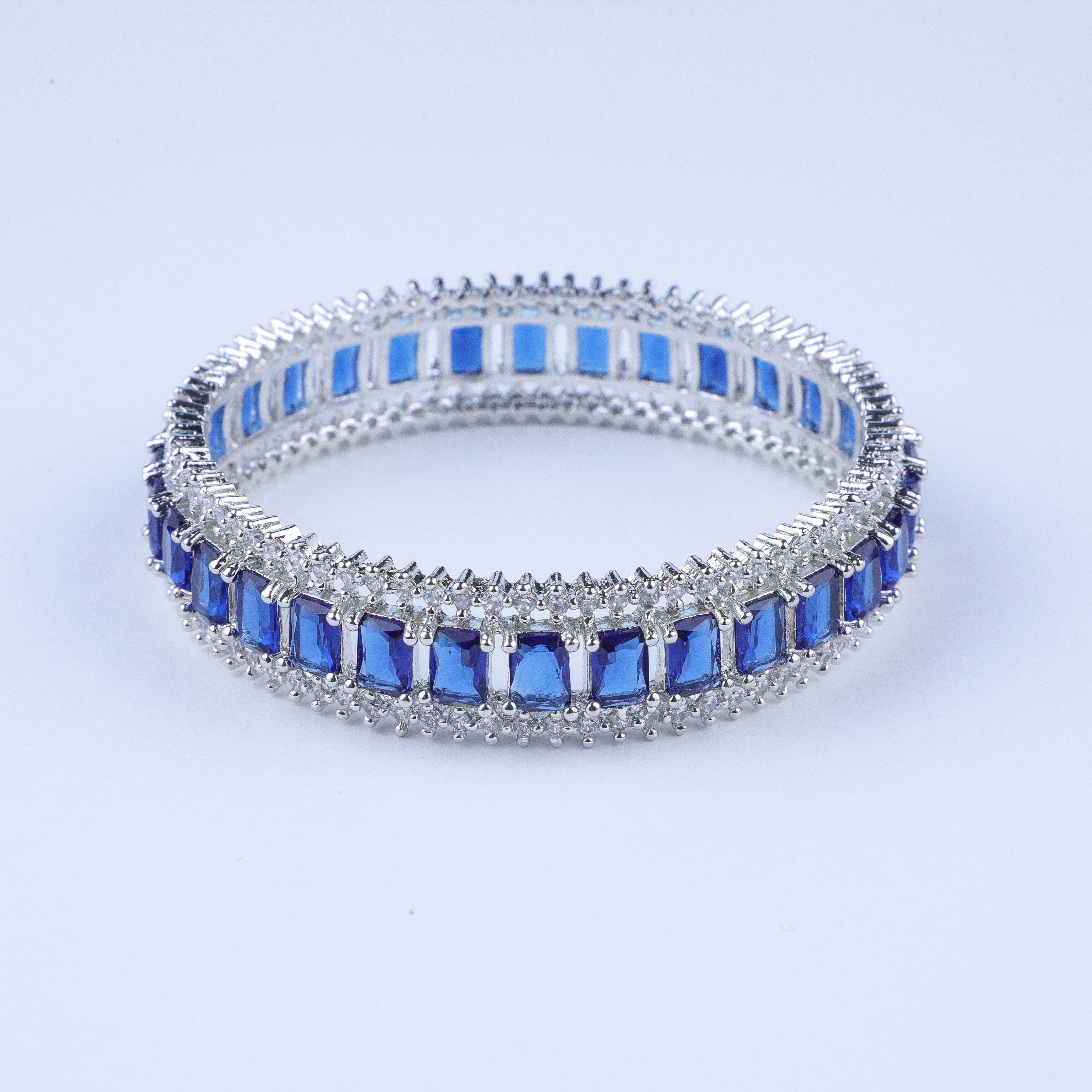 Regal Blue Studded Silver Zirconia Kada (Set of 2)