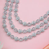 Pink 3-Layer Floral Zirconia Necklace Set