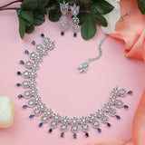 Blue Drop Floral Silver Zirconia Necklace Set