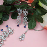 Blue Drop Floral Silver Zirconia Necklace Set