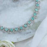 Mint Square Diamond Cut Zirconia Necklace Set