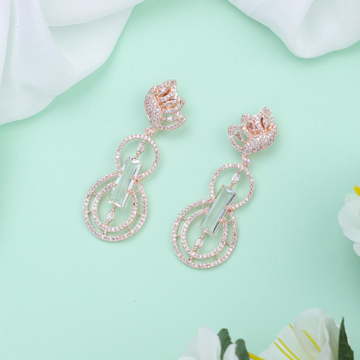 Rose-gold Elegance Silver Zirconia Earrings