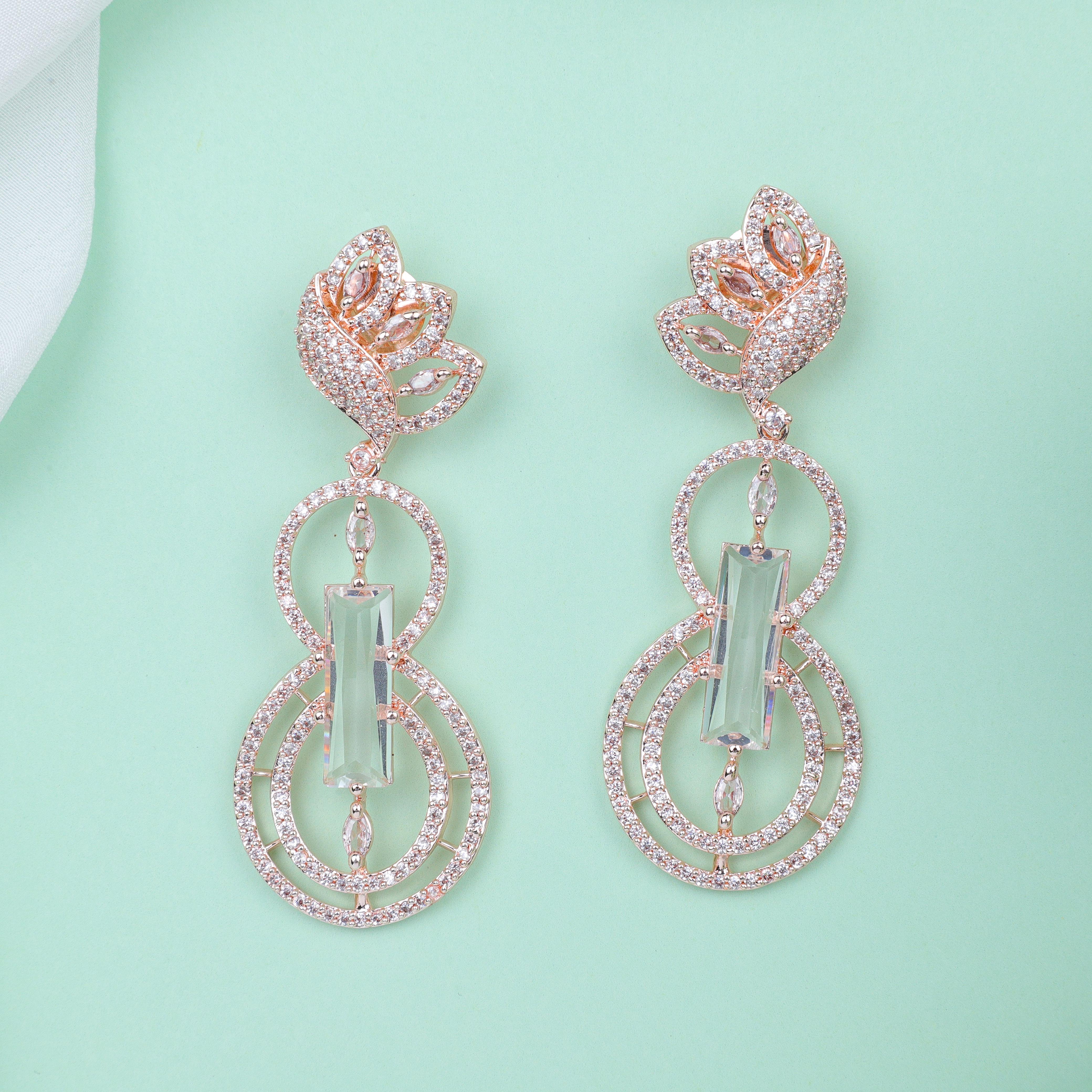 Rose-gold Elegance Silver Zirconia Earrings