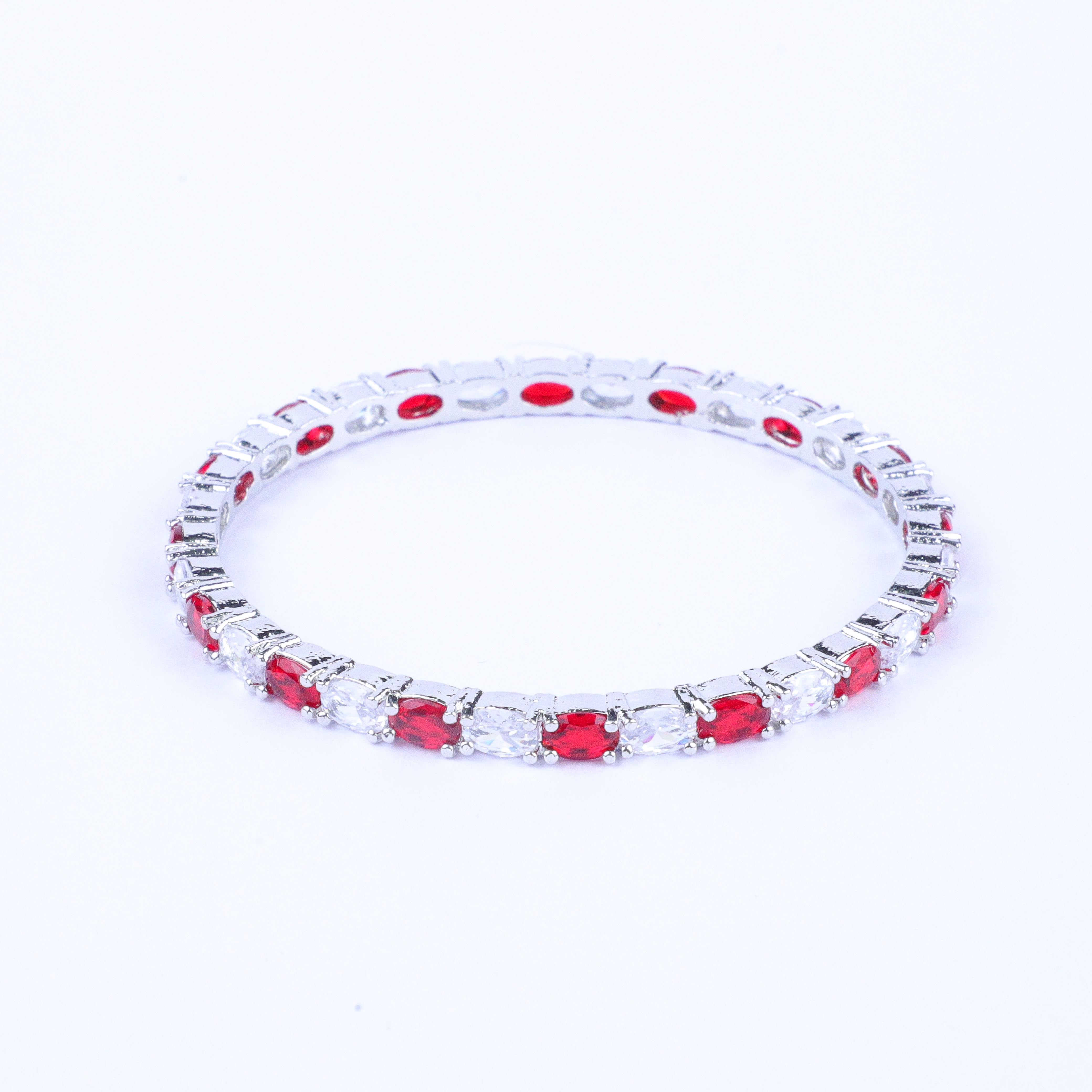 Classic Red & White Zirconia Bangles (Set of 4)