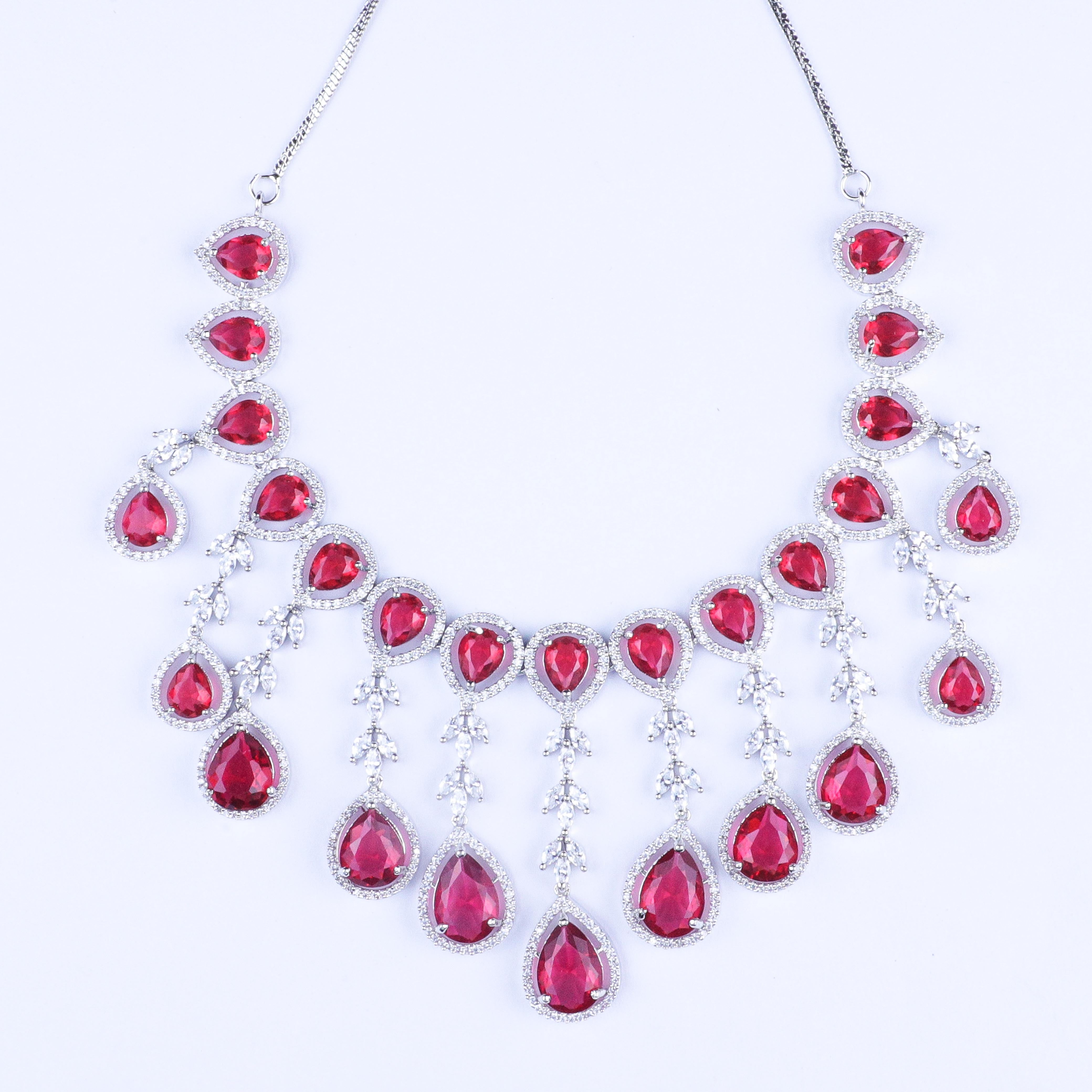 Cherry Blossom Silver Zirconia Necklace