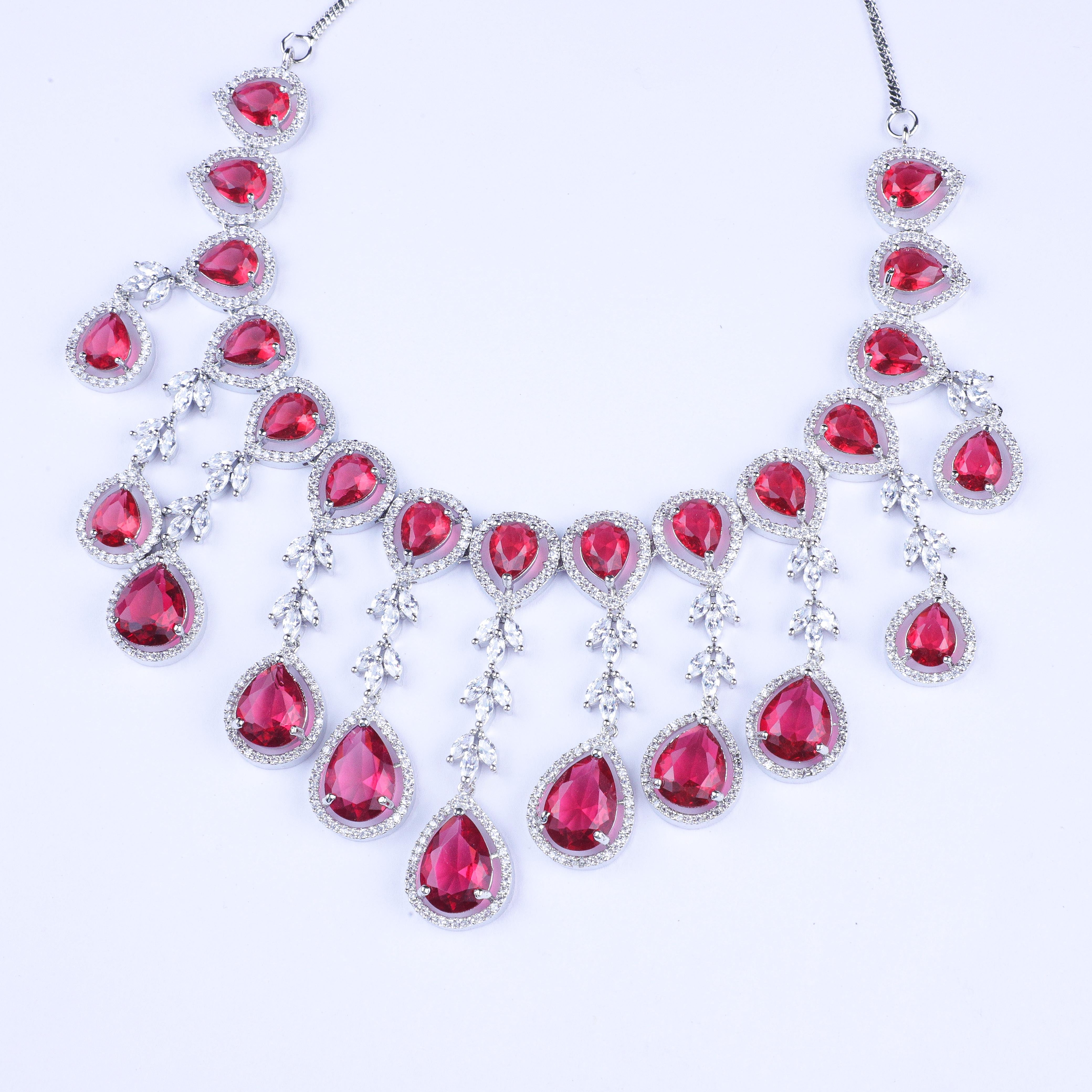 Cherry Blossom Silver Zirconia Necklace