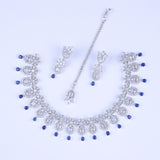 Blue Drop Floral Silver Zirconia Necklace Set