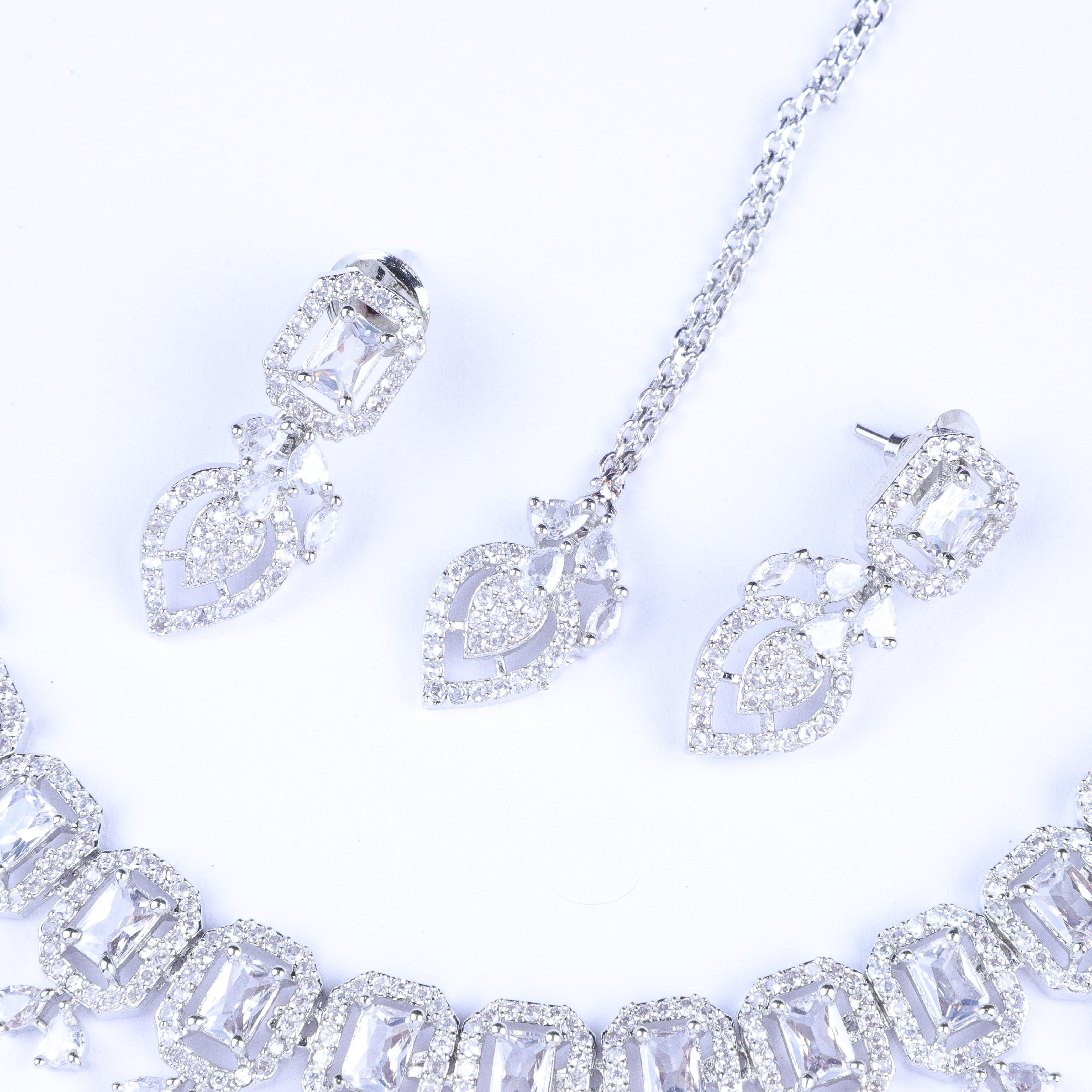 Radiant Silver Gem Zirconia Necklace Set