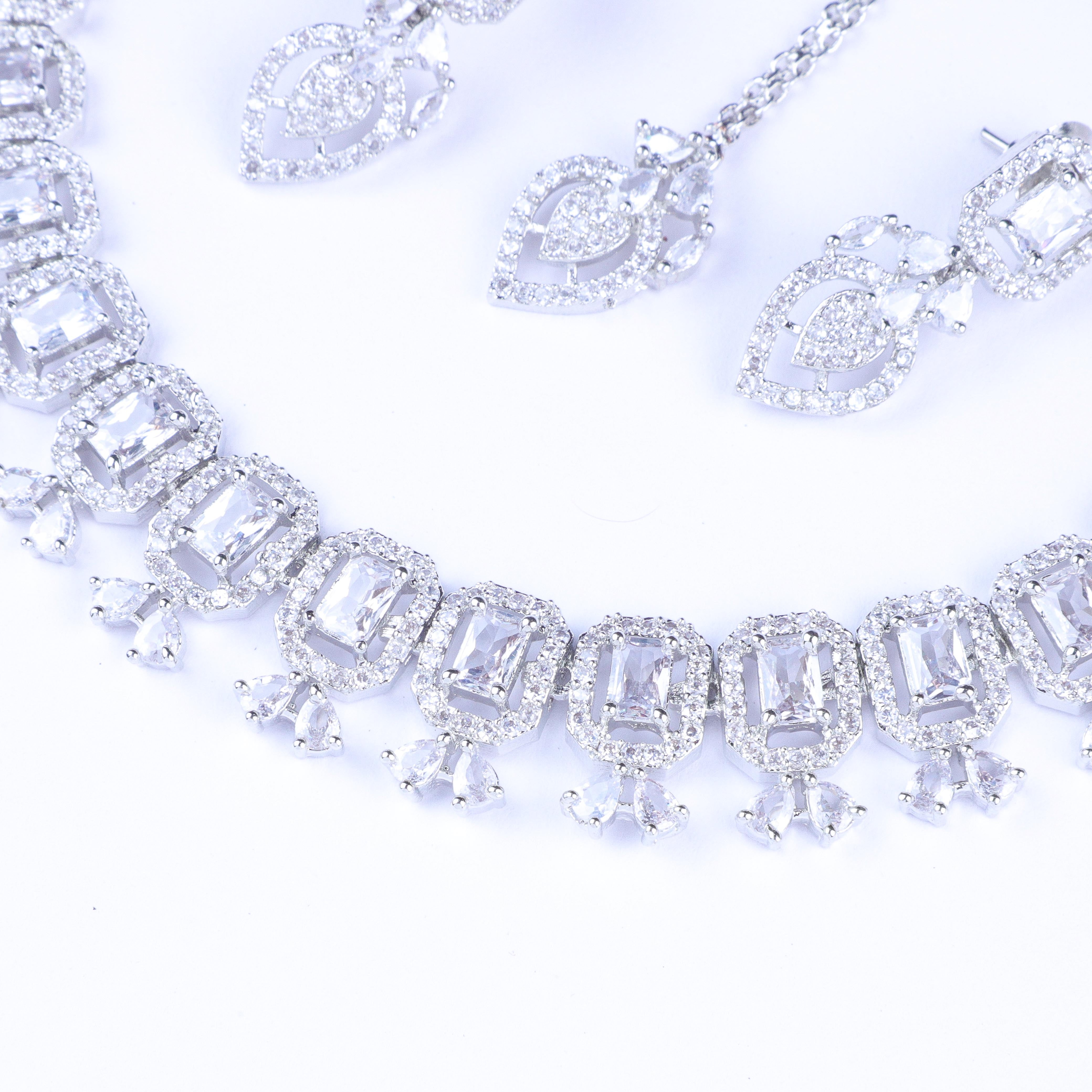 Radiant Silver Gem Zirconia Necklace Set