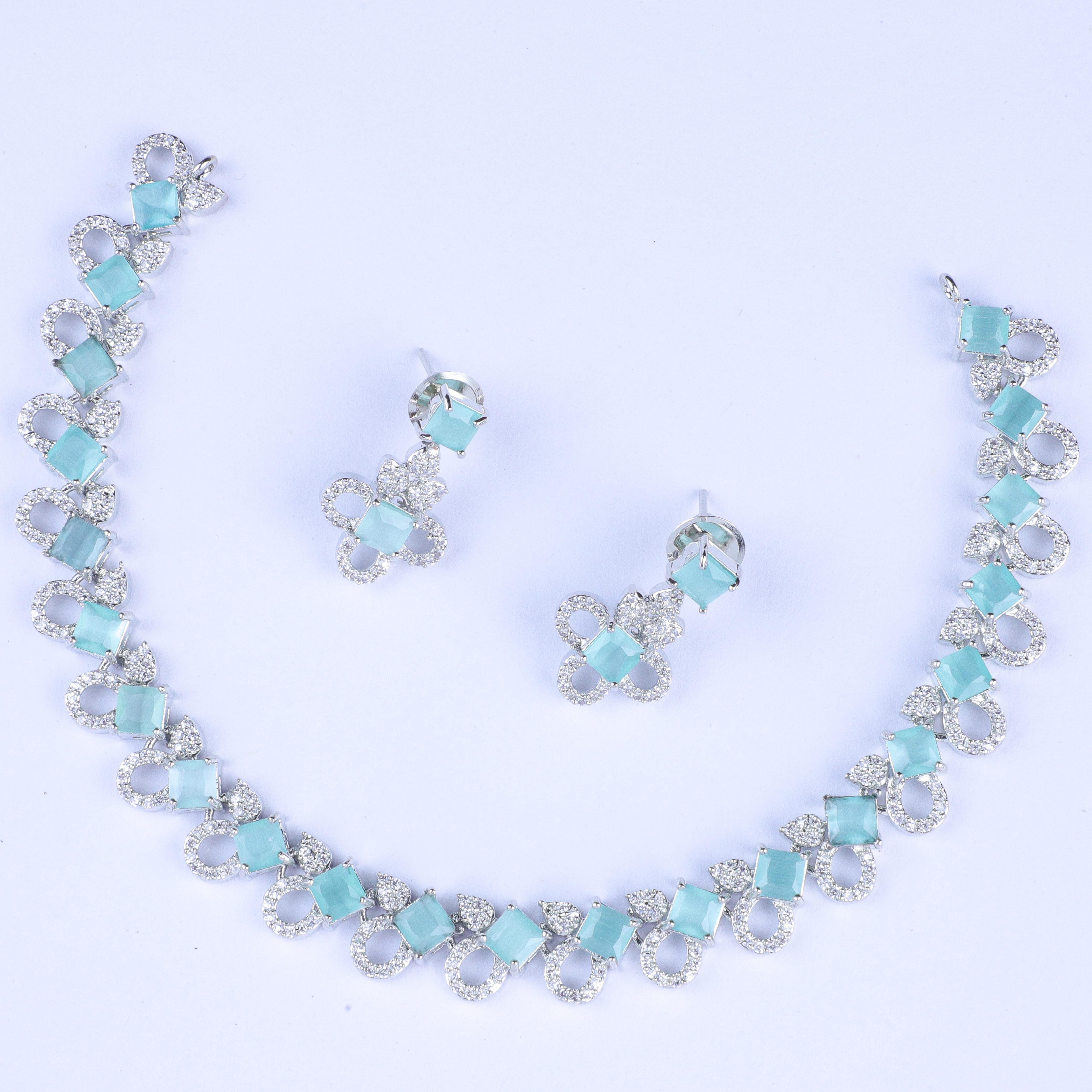 Mint Square Diamond Cut Zirconia Necklace Set