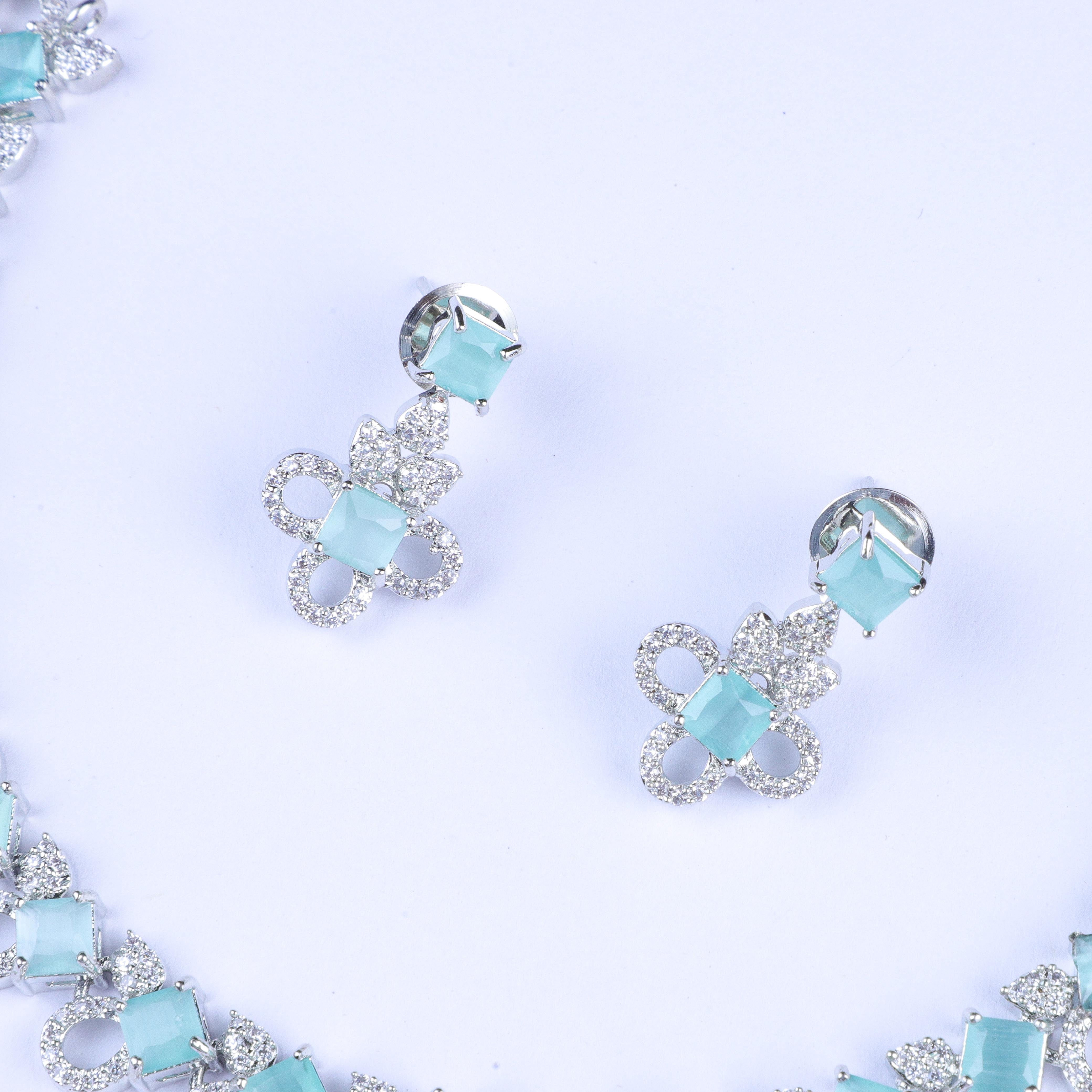 Mint Square Diamond Cut Zirconia Necklace Set