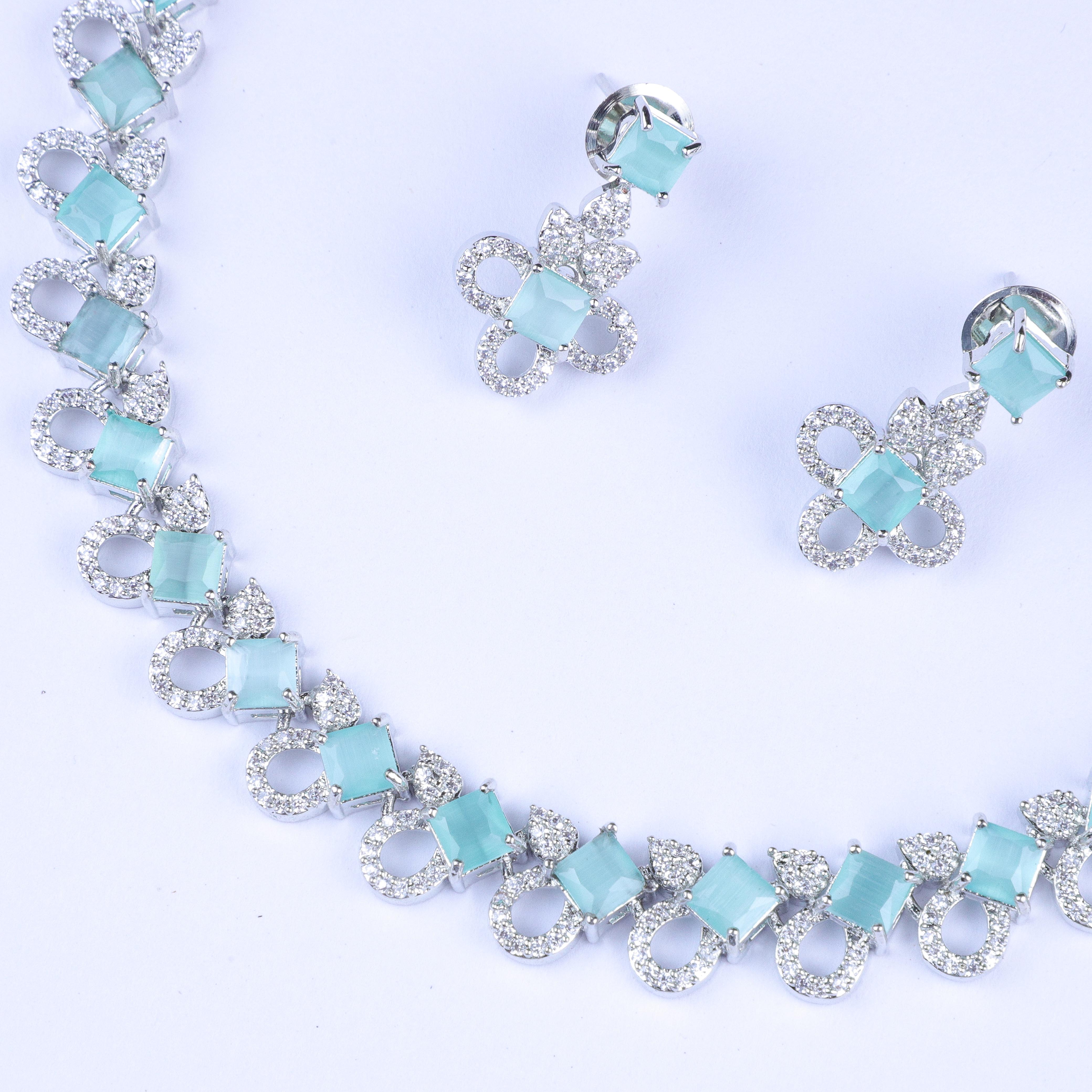 Mint Square Diamond Cut Zirconia Necklace Set