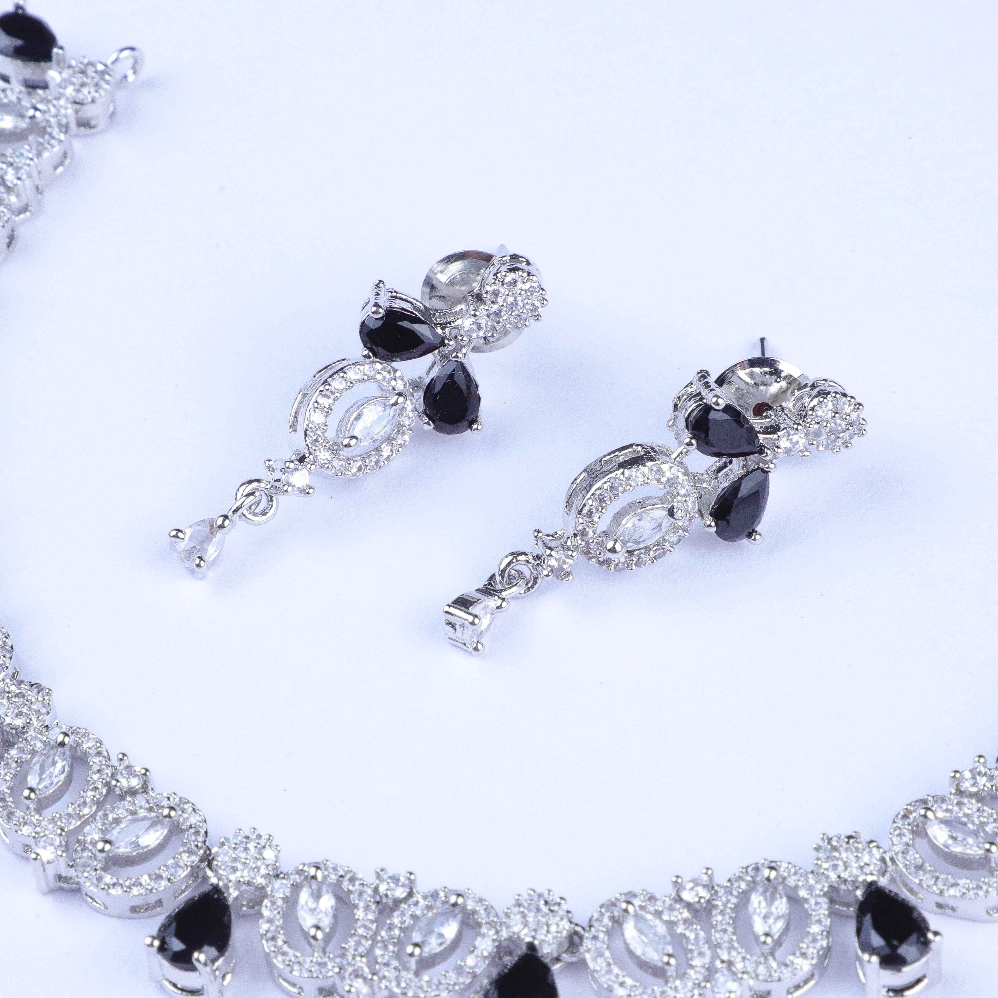 Black Drop Cut Silver Zirconia Necklace Set