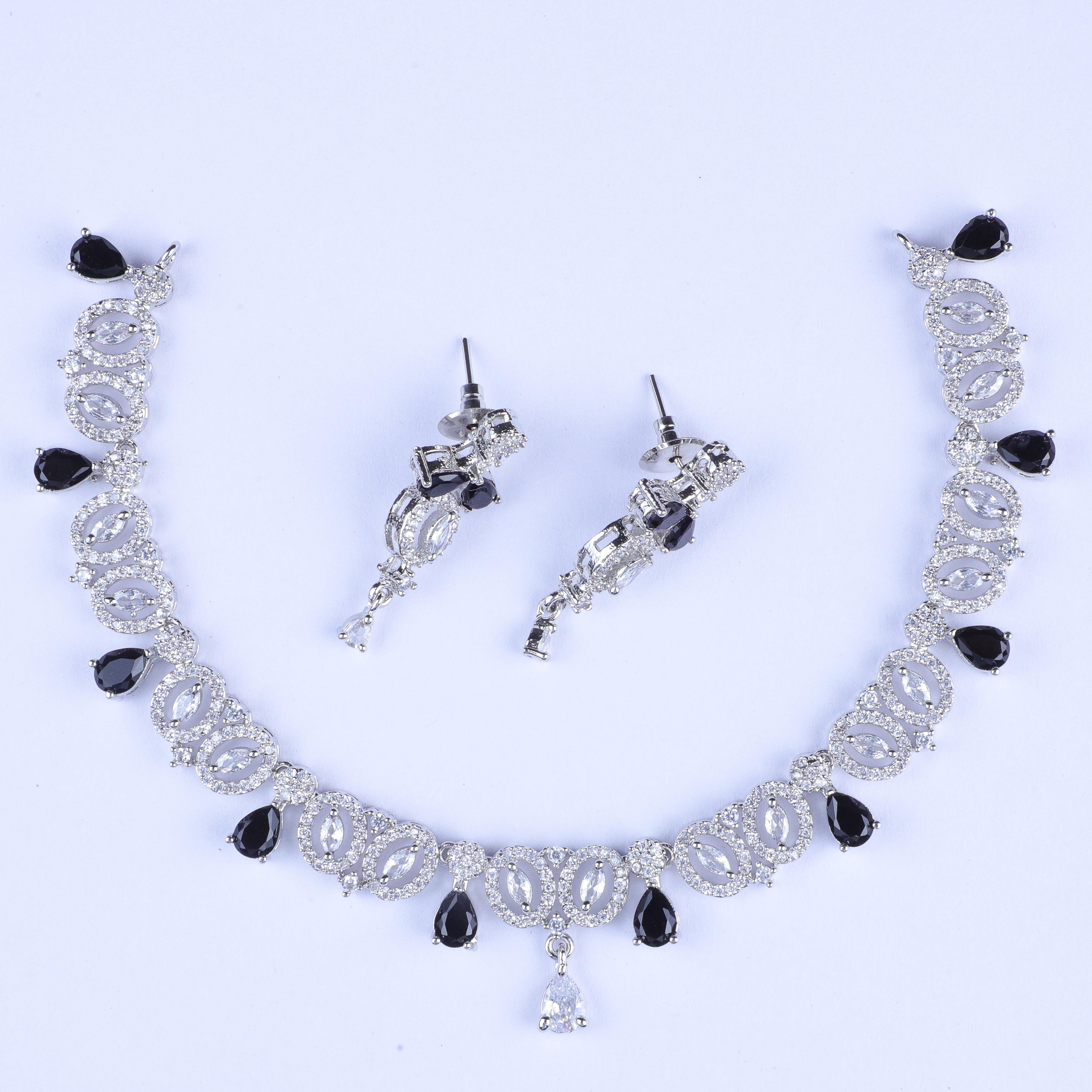 Black Drop Cut Silver Zirconia Necklace Set