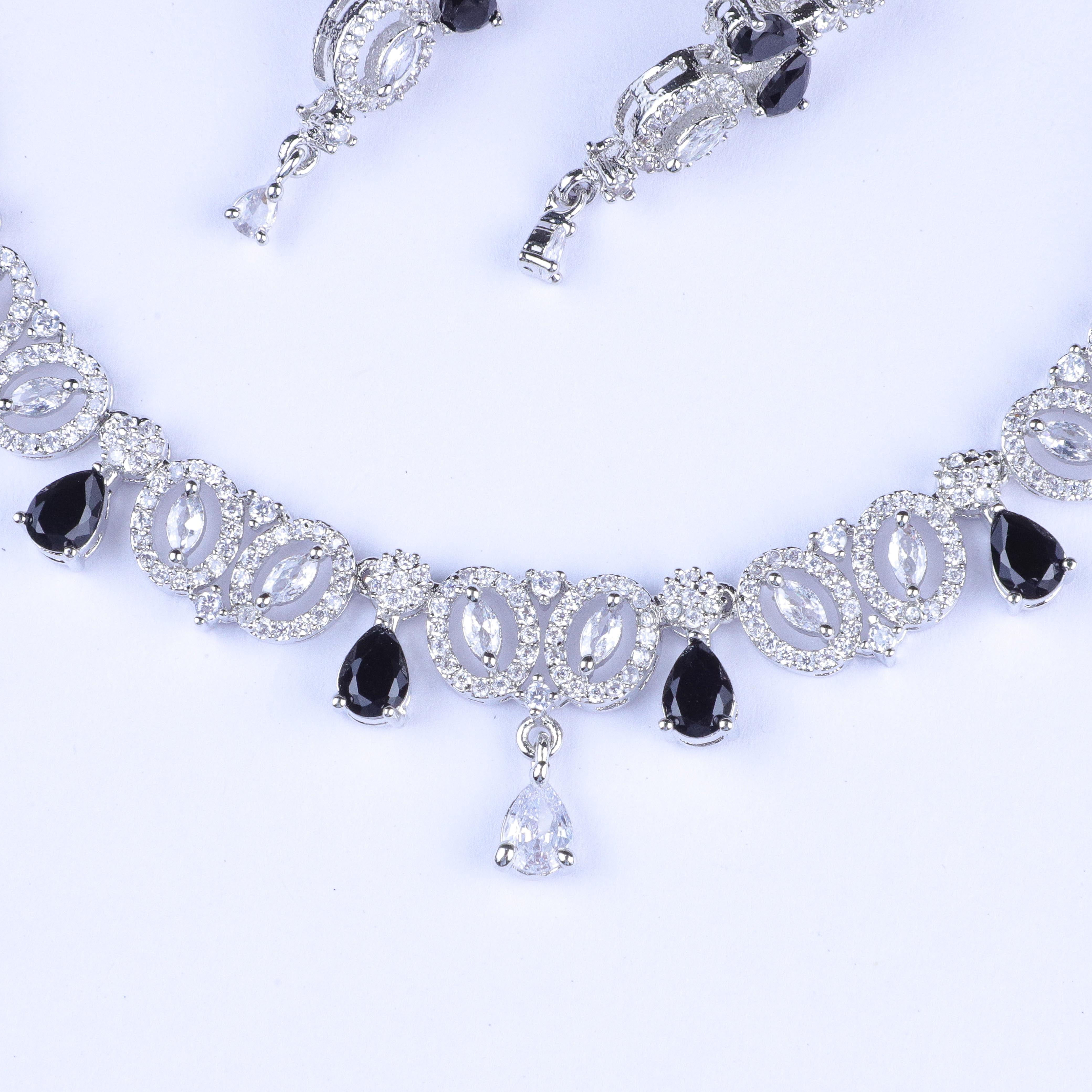 Black Drop Cut Silver Zirconia Necklace Set