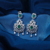 Green Glimmer Silver Zirconia Earrings