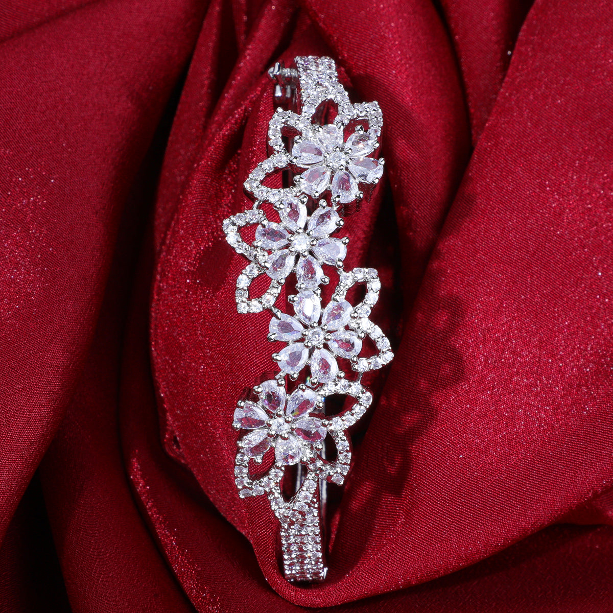 Floral Allure Silver Zirconia Bracelet