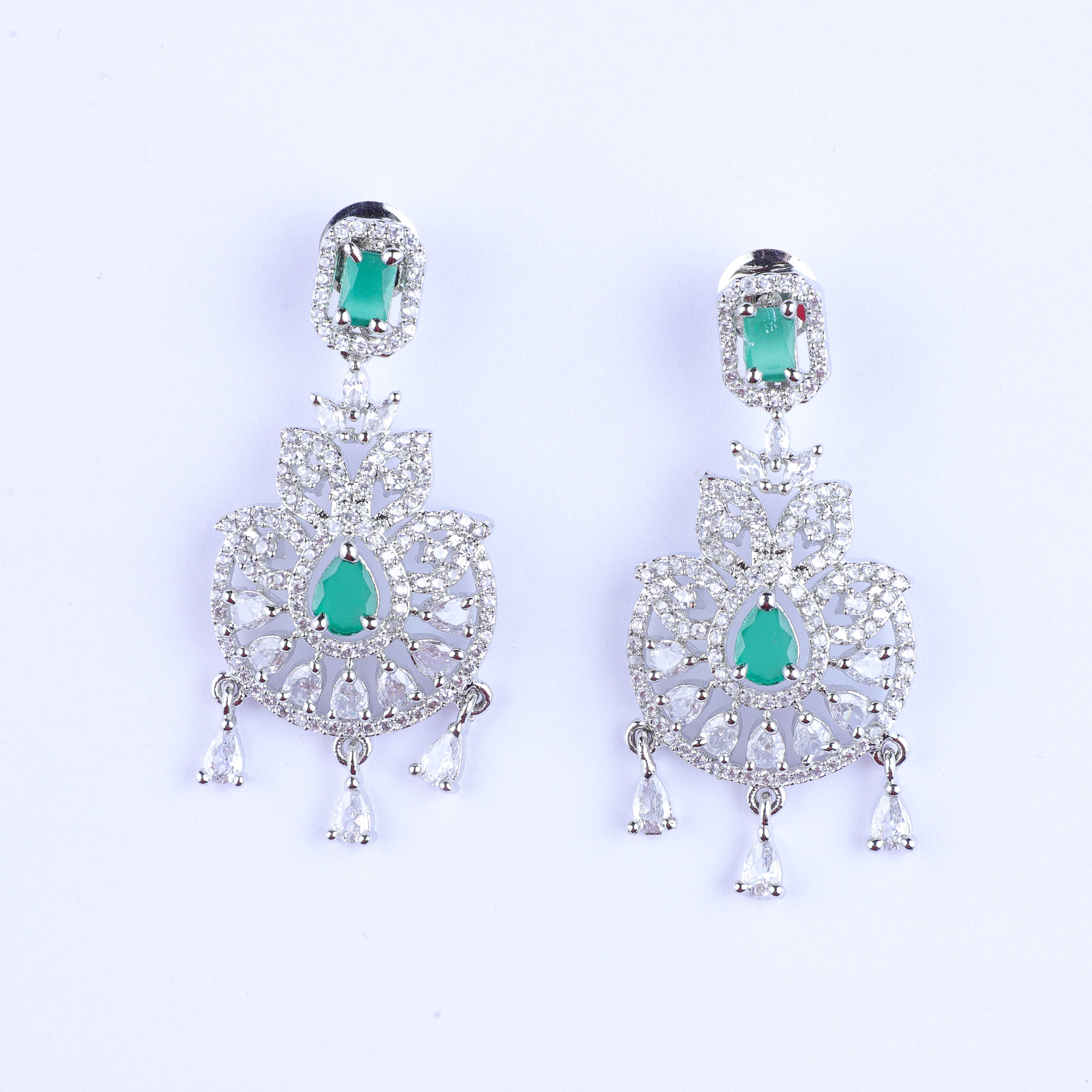 Green Glimmer Silver Zirconia Earrings