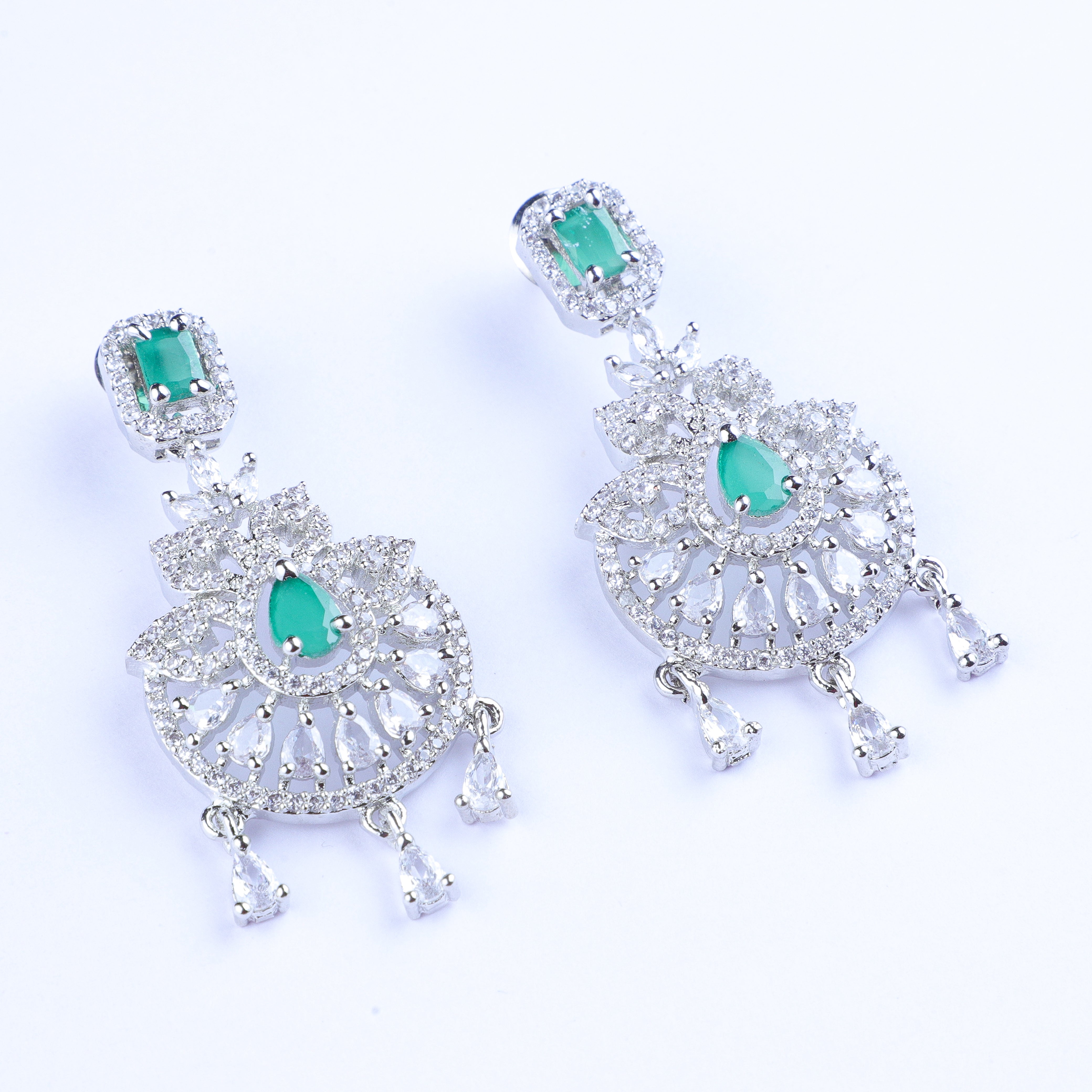 Green Glimmer Silver Zirconia Earrings