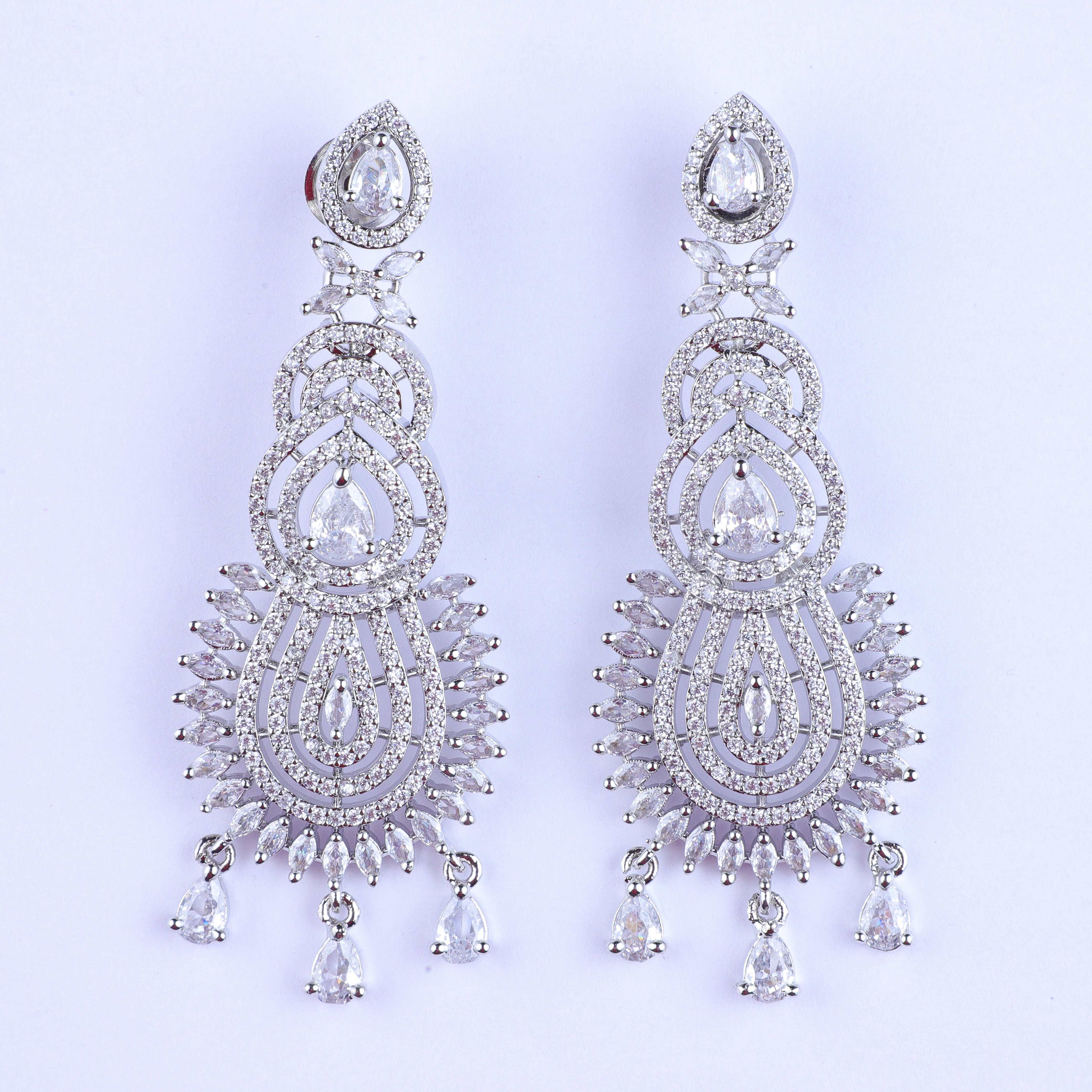 Buy Indian Cubic Zirconia Earrings Bridal White CZ Diamond Earrings Silver  Plated Jewelry Set Bridesmaid Wedding Party Wear Punjabi Earrings Set  Online in India - Etsy