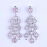 Pink Embellished Swaying Zirconia Earrings