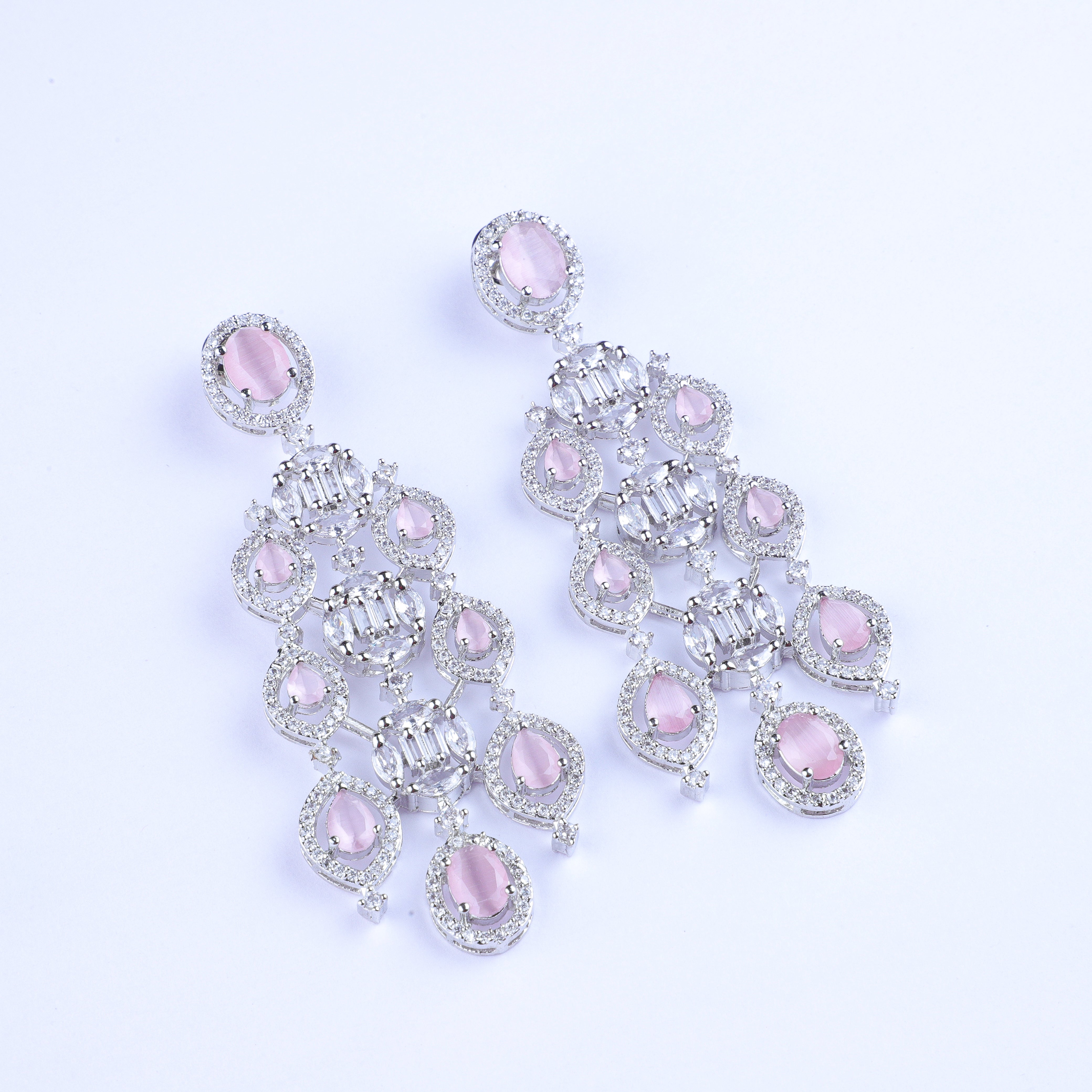 Pink Embellished Swaying Zirconia Earrings